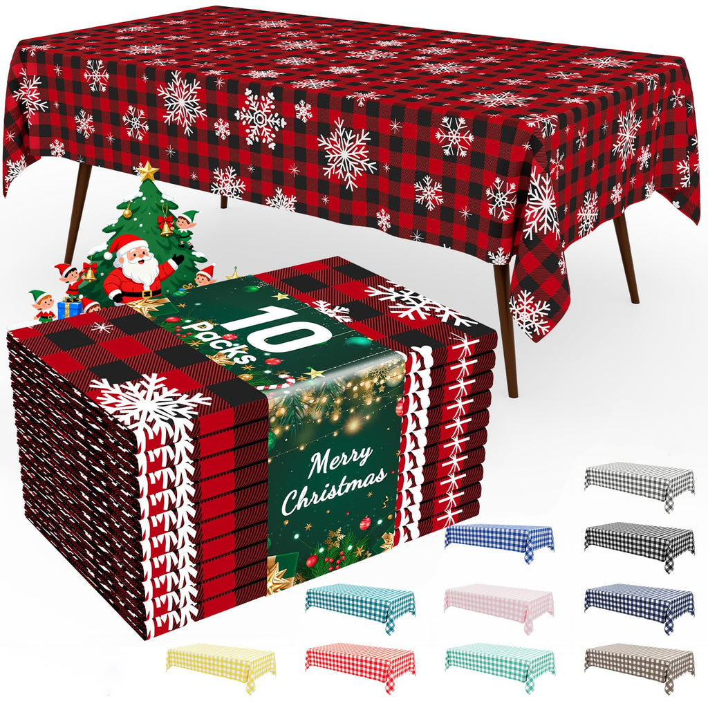 Smiry 3 Pack Red Gingham Disposable Tablecloths - 54" x 108" Heavy Duty Plastic Table Cloth, Waterproof Buffalo Plaid Table Covers for Picnic, Banquets, Outdoor Parties