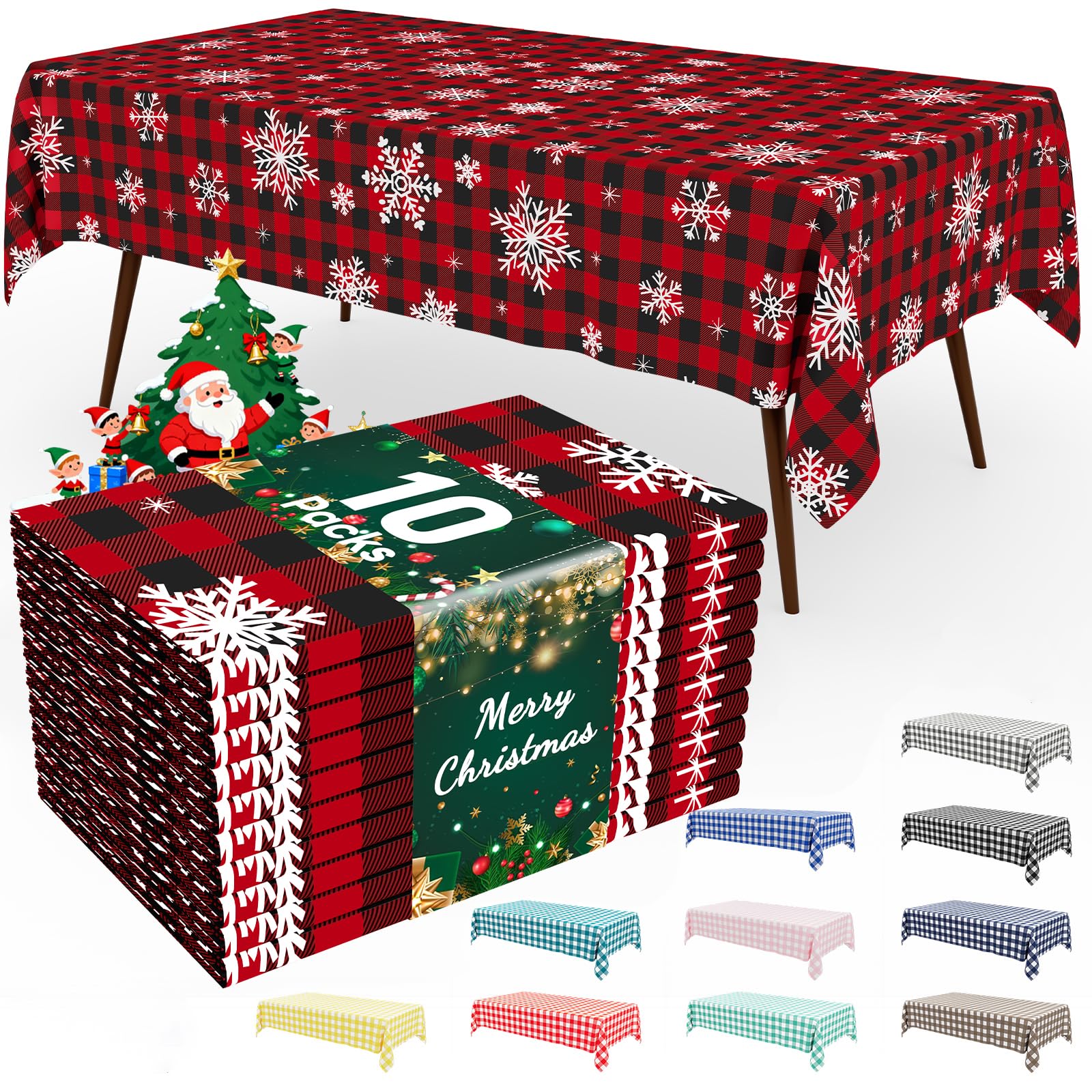 Smiry 3 Pack Red Gingham Disposable Tablecloths - 54" x 108" Heavy Duty Plastic Table Cloth, Waterproof Buffalo Plaid Table Covers for Picnic, Banquets, Outdoor Parties