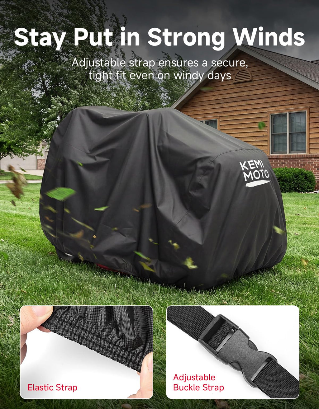 KEMIMOTO Riding Lawn Mower Cover with Windproof Buckle, Universal Fit for Riding Lawnmowers with decks up to 54'', Compatible with John Deere, Husqvarna, Cub Cadet, Toro, Ryobi, 420D Oxford