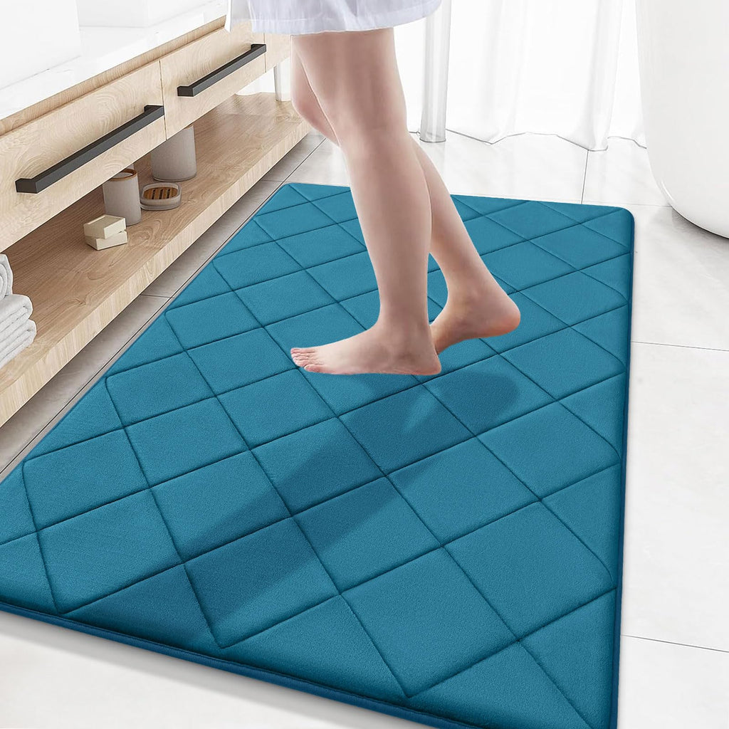 OLANLY Memory Foam Bath Mat 30x20, Ultra Soft and Absorbent Bathroom Rugs, Machine Washable, Comfortable Bath Carpet for Bathroom Floor, Tub and Shower, Black