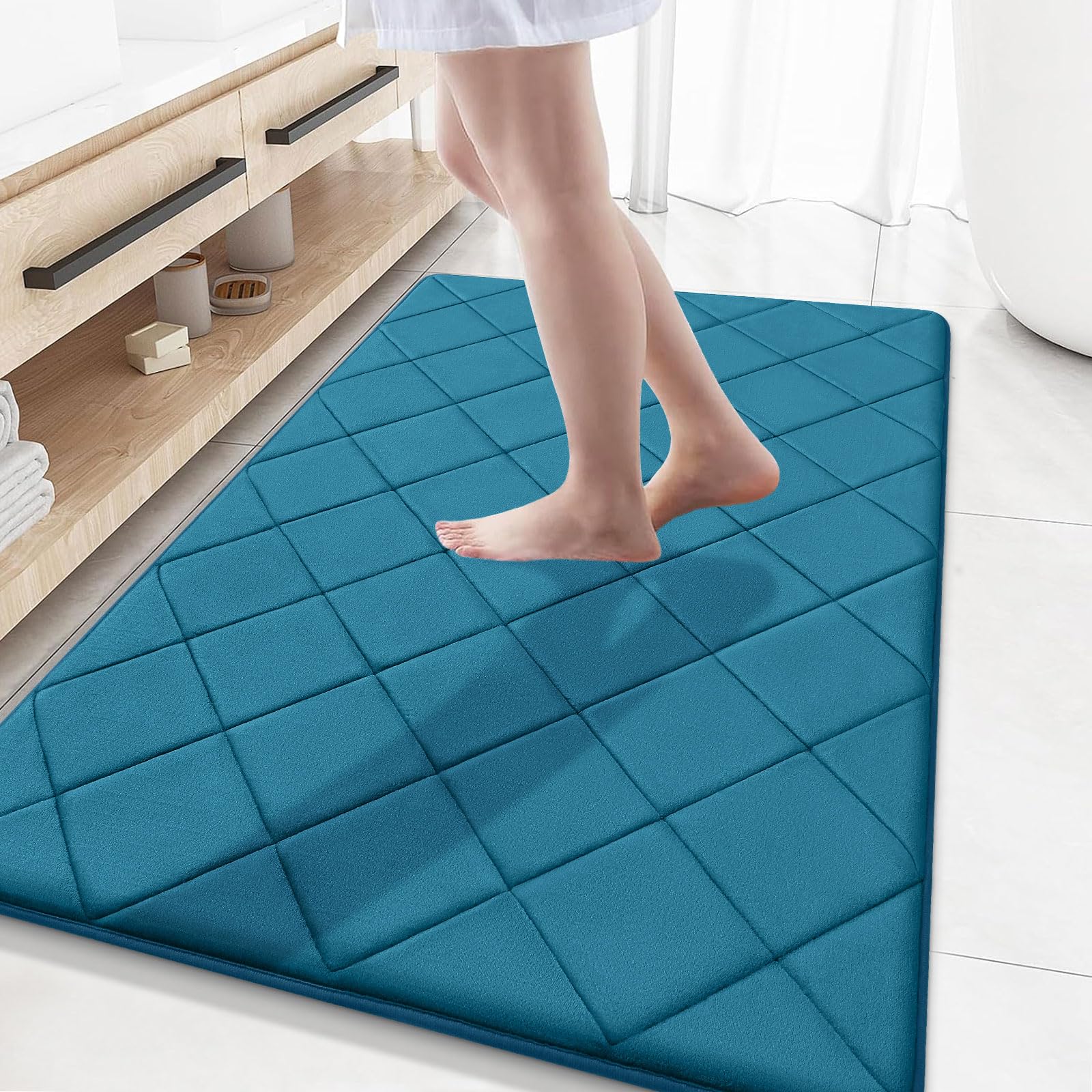 OLANLY Memory Foam Bath Mat 30x20, Ultra Soft and Absorbent Bathroom Rugs, Machine Washable, Comfortable Bath Carpet for Bathroom Floor, Tub and Shower, Black