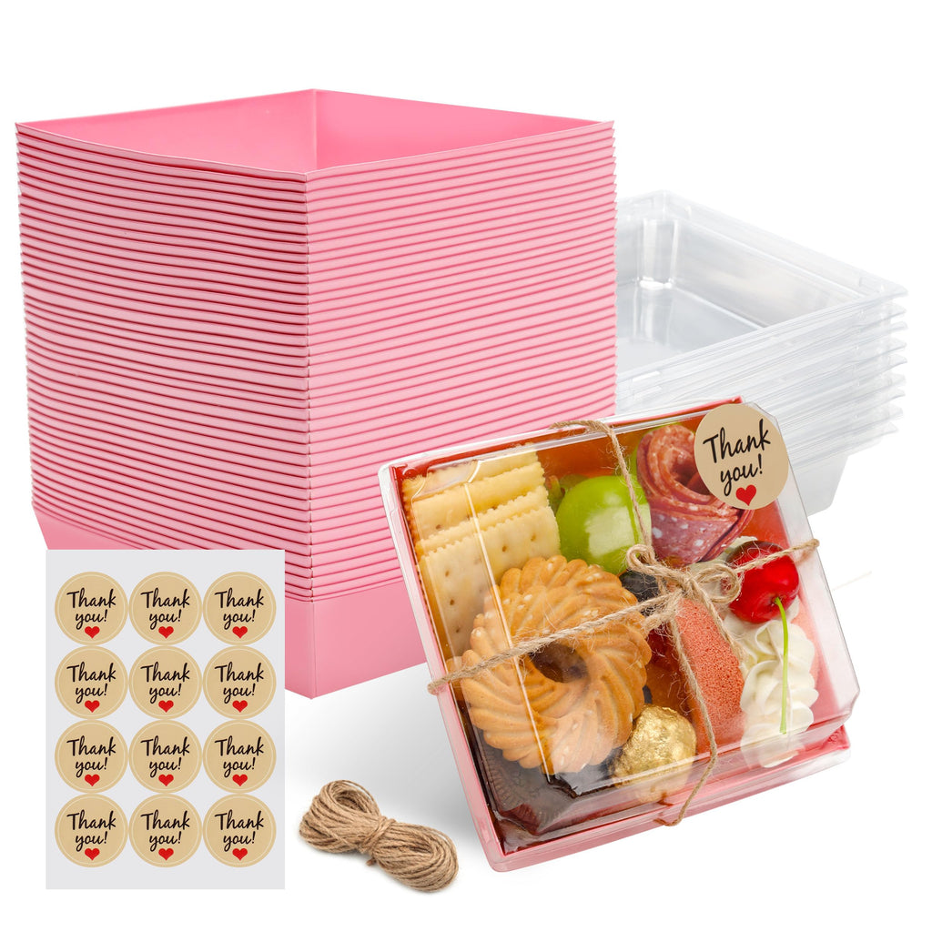 Disposable Charcuterie Boxes with Clear Lid, Food Boxes for Cold&Room Temperature Foods,Grease-Resistant Bakery Packaging for Pastry & Takeout Use 5.3x4.9x2.5INCH(50 Pack,Brown)