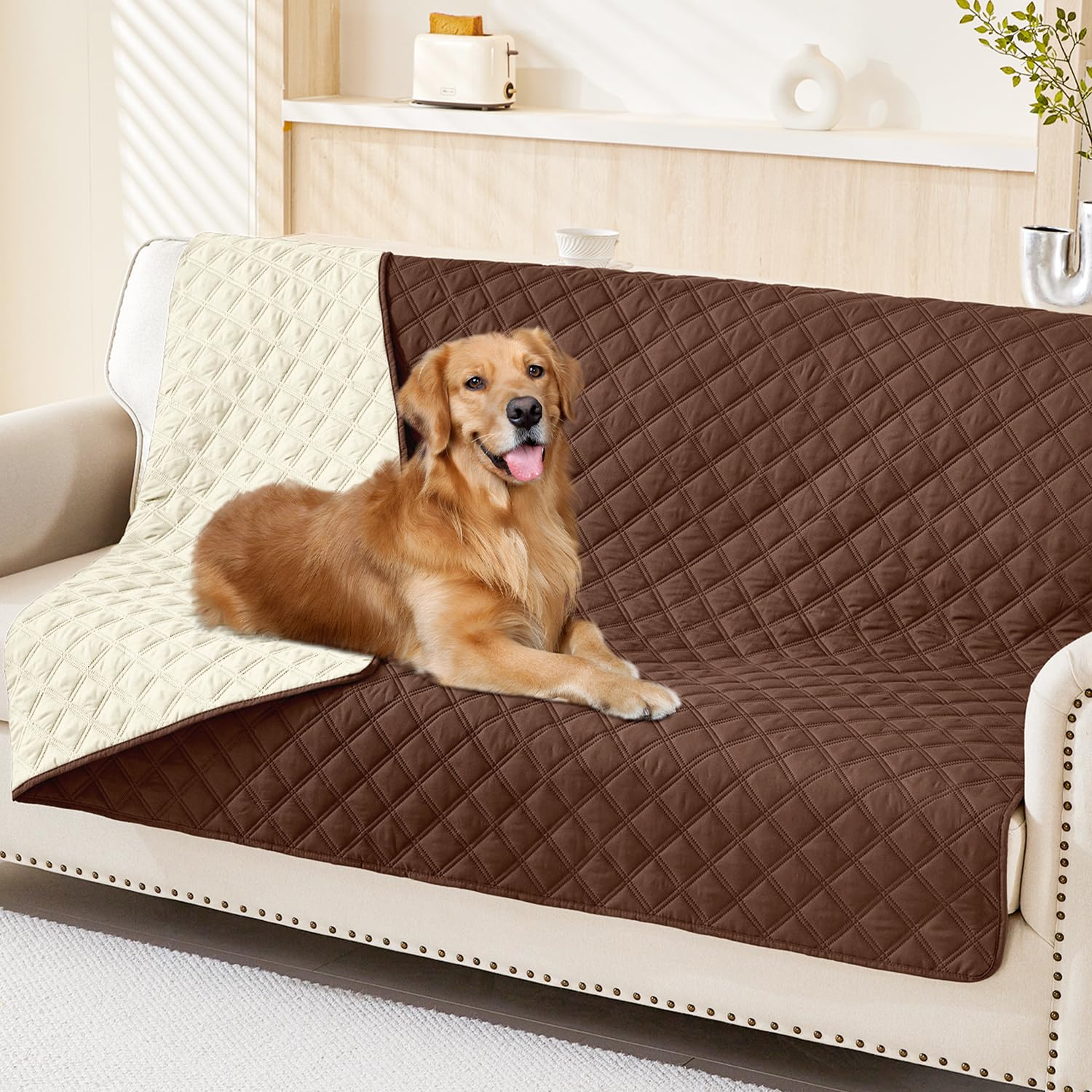 Smiry Waterproof Couch Covers for Dogs Washable, Reversible Pet Couch Covers for 3 Cushion Sofa Pet Friendly, Soft Sofa Furniture Protector for Dogs Cat Kids, Checkered (30"x70", Grey/Dark Grey)