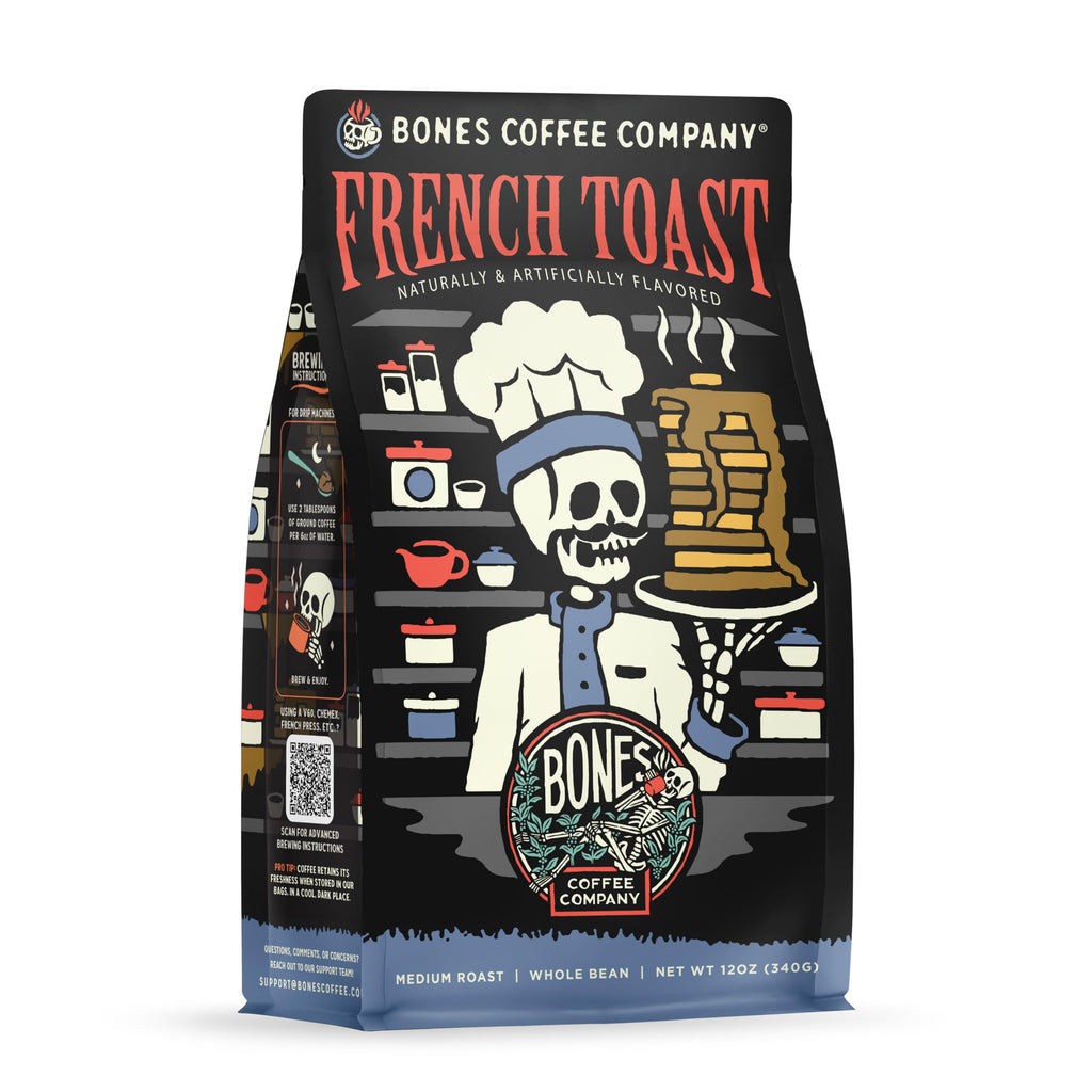 Bones Coffee Company Salty Siren, Sea Salted Caramel Chocolate Flavored Coffee, Medium Roast Low Acid Arabica Beans Compatible with Auto drip and French Press Coffee Maker, 12 Oz Whole Bean