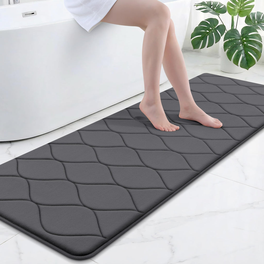 Smiry Memory Foam Bath Mat 30''x20'', Ultra Soft Non-Slip Bathroom Rug, Plush Water Absorbent Quick Dry and Machine Washable Floor Mat for Shower, Tub & Home Decor, Grey