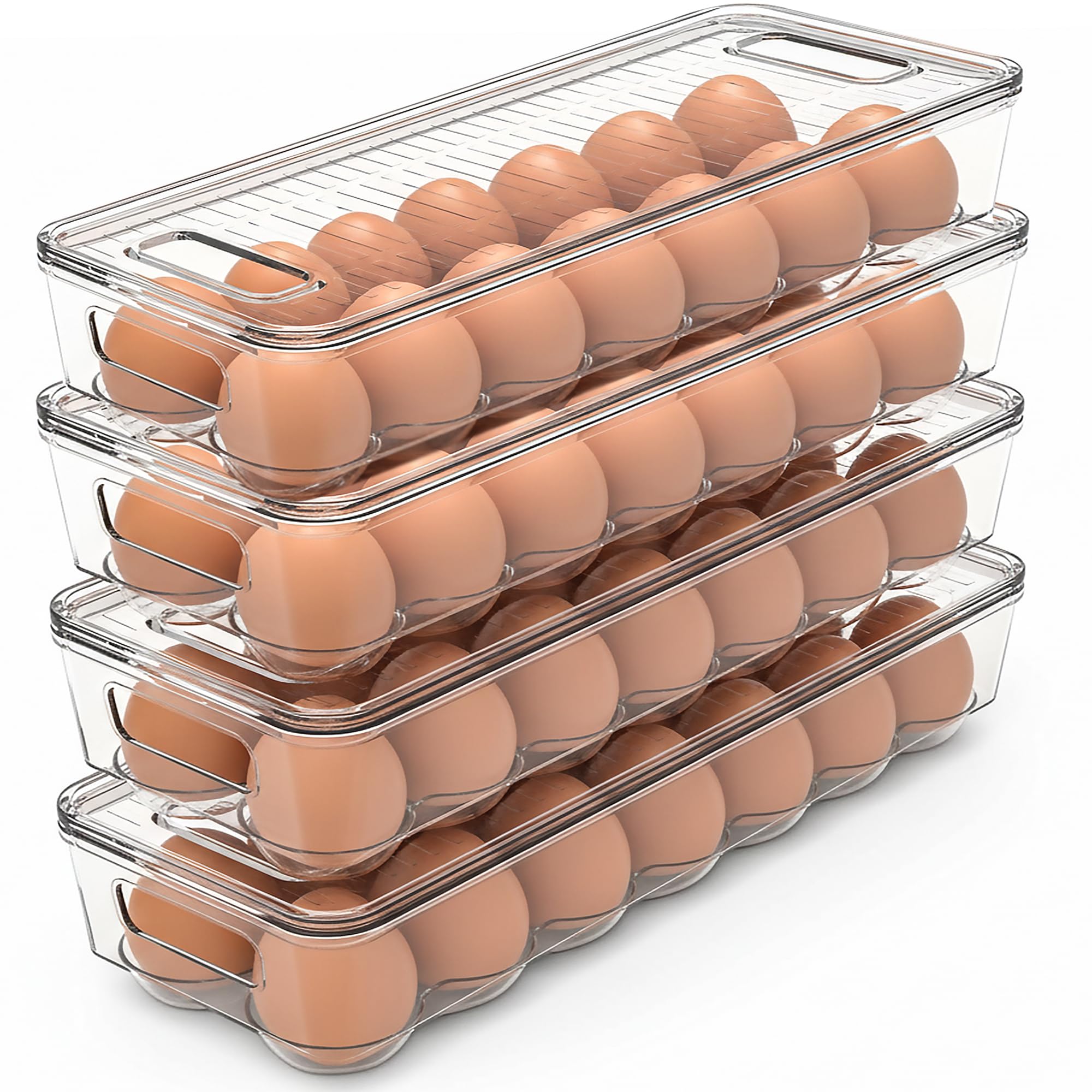 Utopia Home Egg Container With Lid and Handle for Refrigerator Organization- Pack of 2 - Clear Stackable Egg Holder for Kitchen or Pantry Organizers and Storage