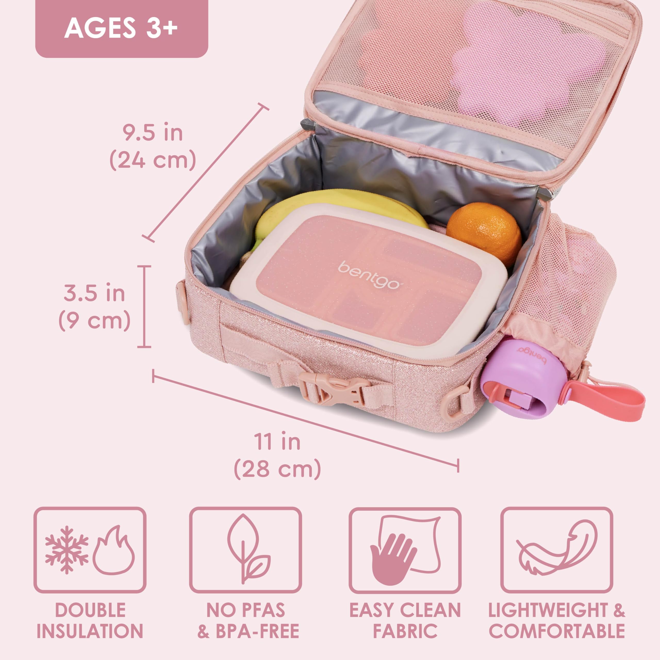 Bentgo Kids Lunch Bag - Durable, Double-Insulated Lunch Bag for Kids 3+; Holds Lunch Box, Water Bottle, & Snacks; Easy-Clean Water-Resistant Fabric & Multiple Zippered Pockets (Mermaid)