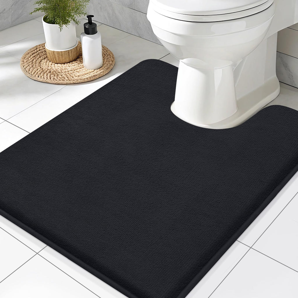 Smiry Memory Foam Bath Mat 30x20, Extra Soft and Absorbent Bathroom Mats, Non Slip Washable Carpet for Floor, Shower and Tub, Black