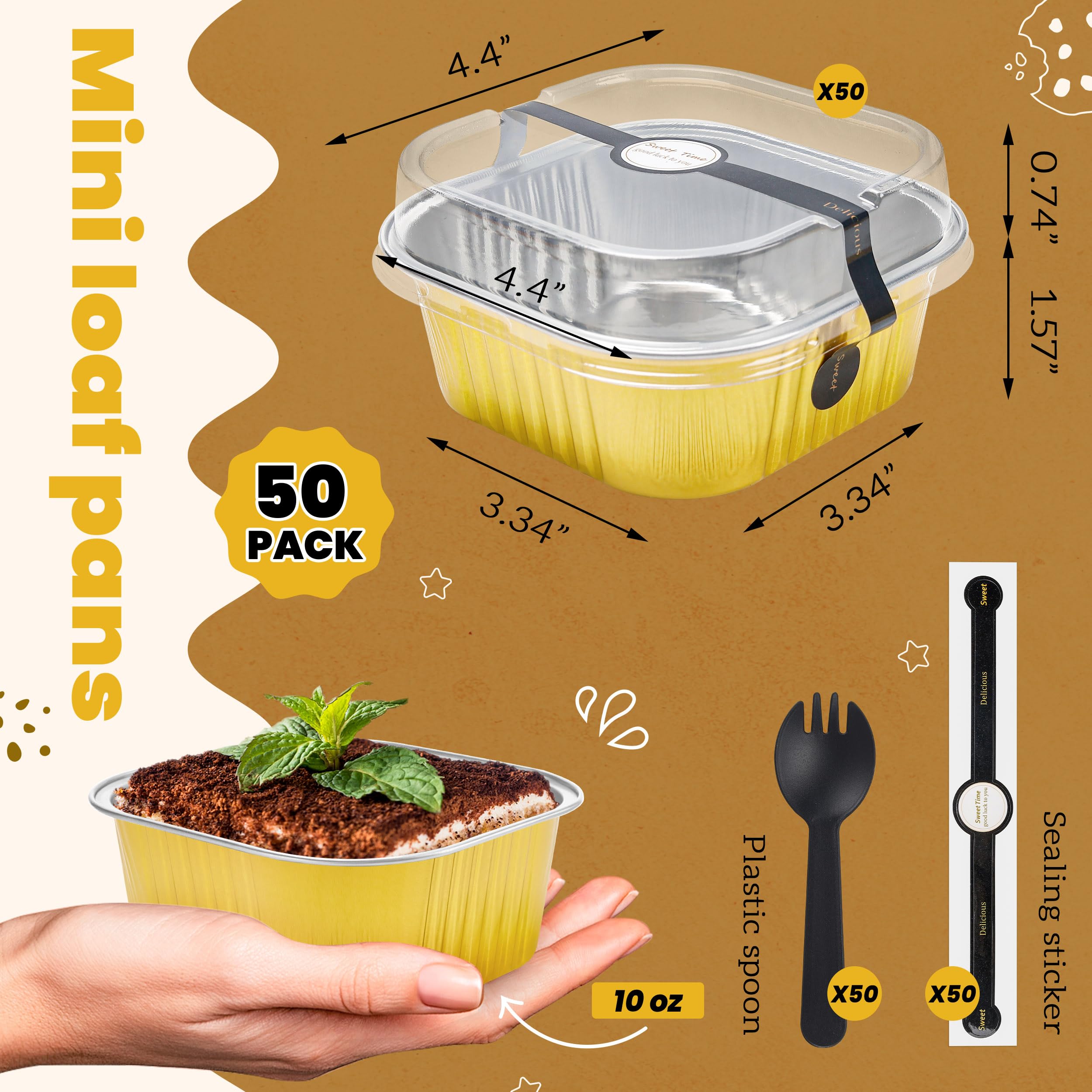 50 Pcs Mini Cake Pans with Lids and Spoons Aluminum Foil Mini Square Baking Cups with Lids Disposable Ramekins Cake Pans Dessert Cups for Wedding Birthday Party(Pink,5oz)