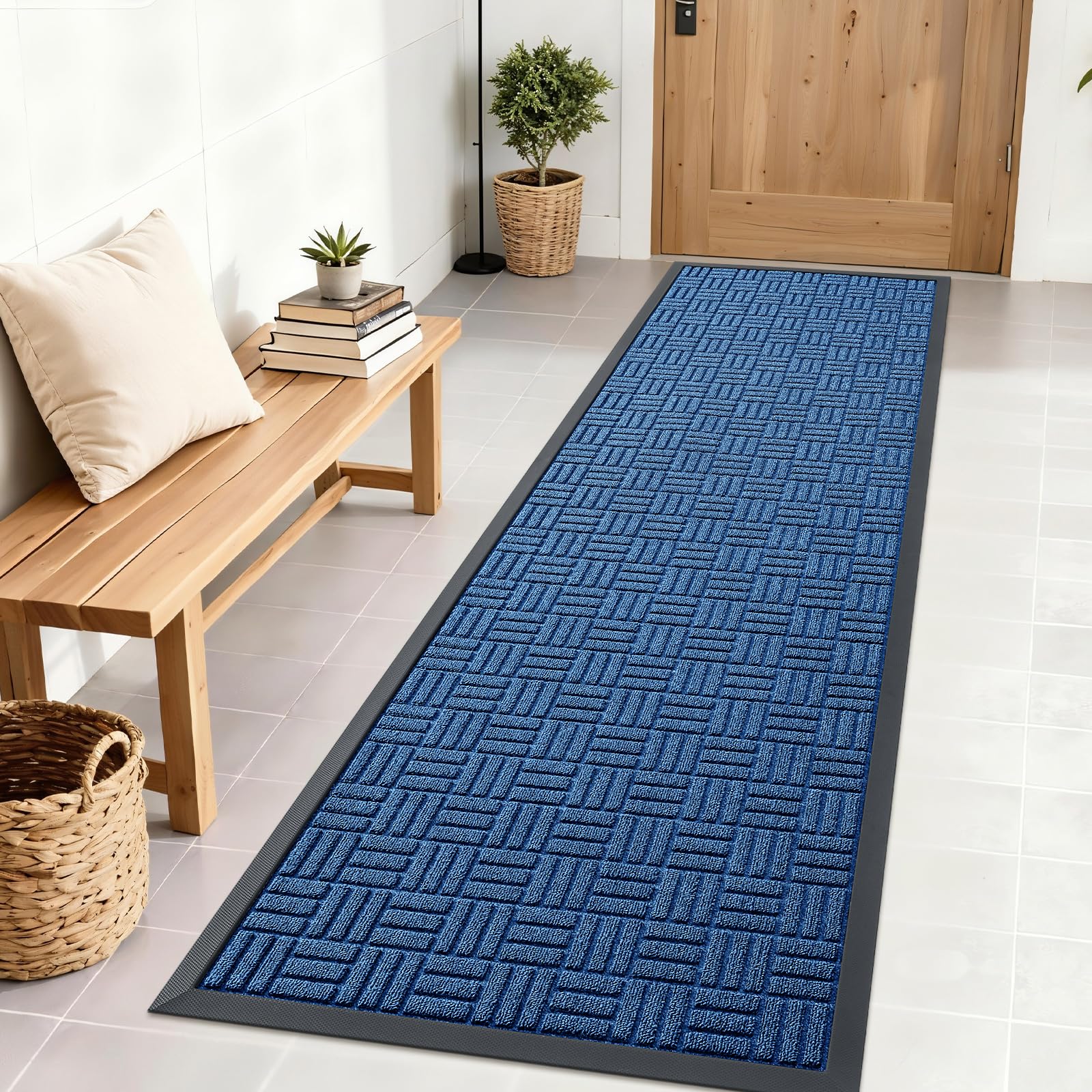 OLANLY Front Door Mat Outside Entrance 29.5x17, Absorbent, Heavy Duty Sturdy Natural Rubber Doormat Indoor Outdoor, Stain and Fade Resistant, Non-Slip Backing Low Profile Floor Mat for Entryway, Grey