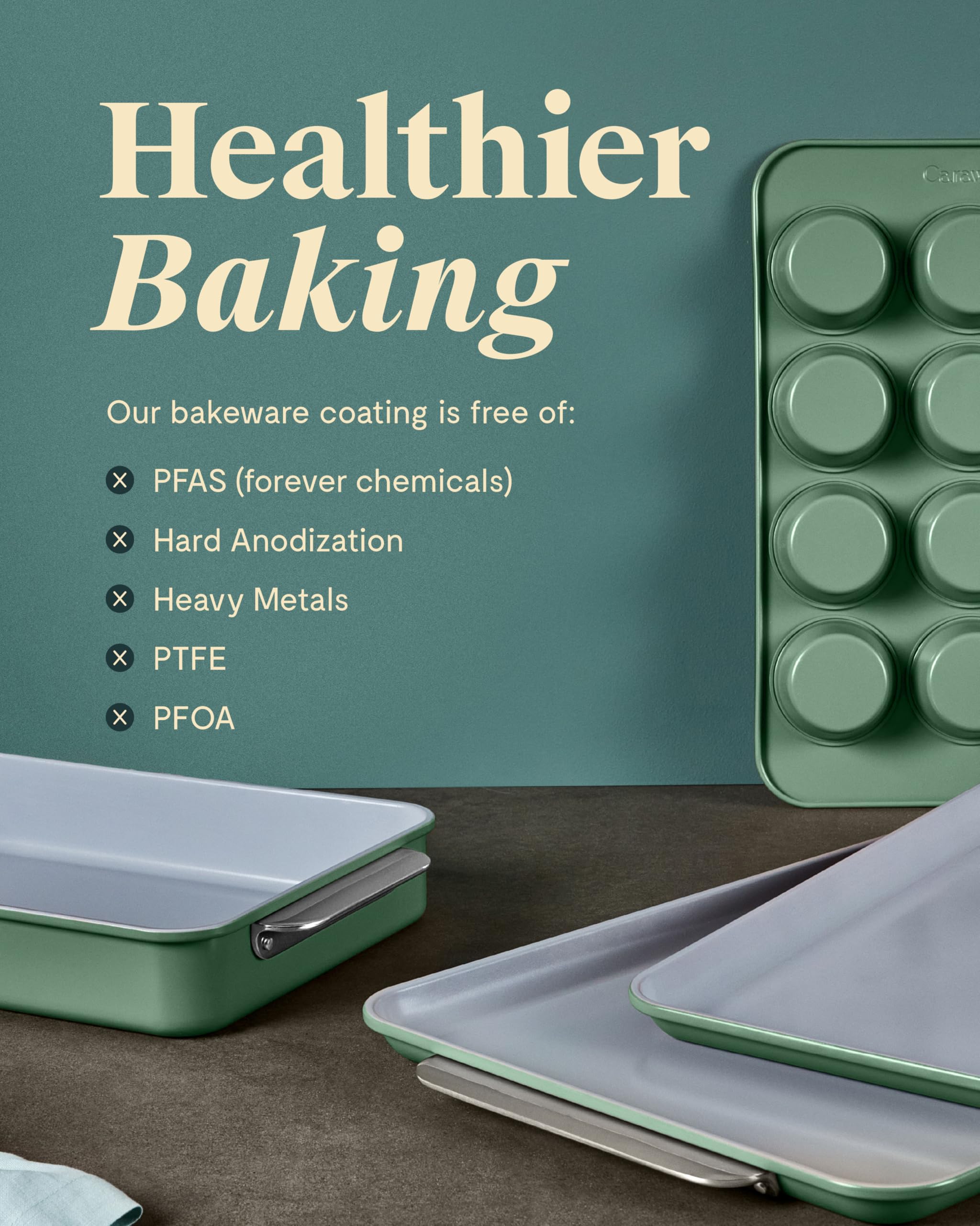 Caraway Nonstick Ceramic Bakeware Set (11 Pieces) - Baking Sheets, Assorted Baking Pans, Cooling Rack, & Storage - Aluminized Steel Body - Non Toxic, PTFE & PFOA Free - Cream