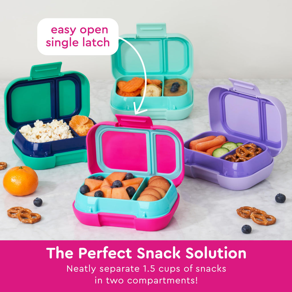 Bentgo Kids Snack - 2 Compartment Leak-Proof Bento Box Container for Snacks and Small Meals, Easy-Open Latch, Dishwasher Safe, BPA-Free for School, Daycare, & Sports - Ideal for Ages 3+ (Green/Navy)