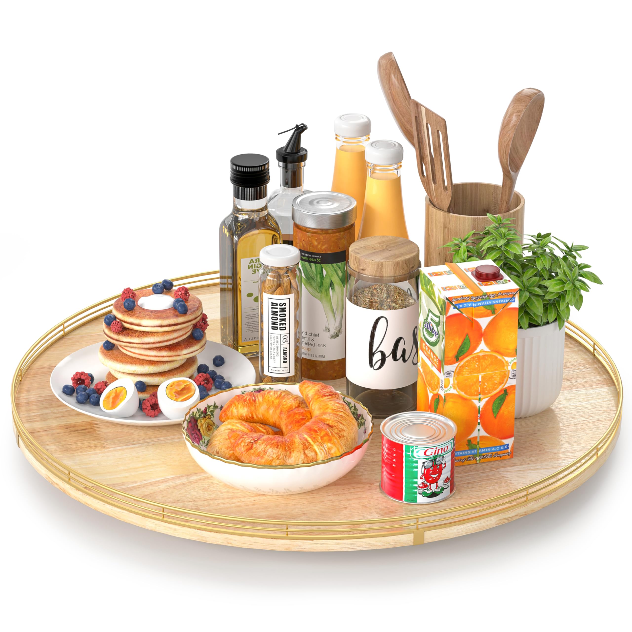 Farmhouse Oak 9" Lazy Susan Turntable Organizer for Cabinet, Round Wooden Lazy Susan Organization and Storage for Dining Table, Pantry, Kitchen, Countertop, Cupboard,Home Decor, Walnut Wood