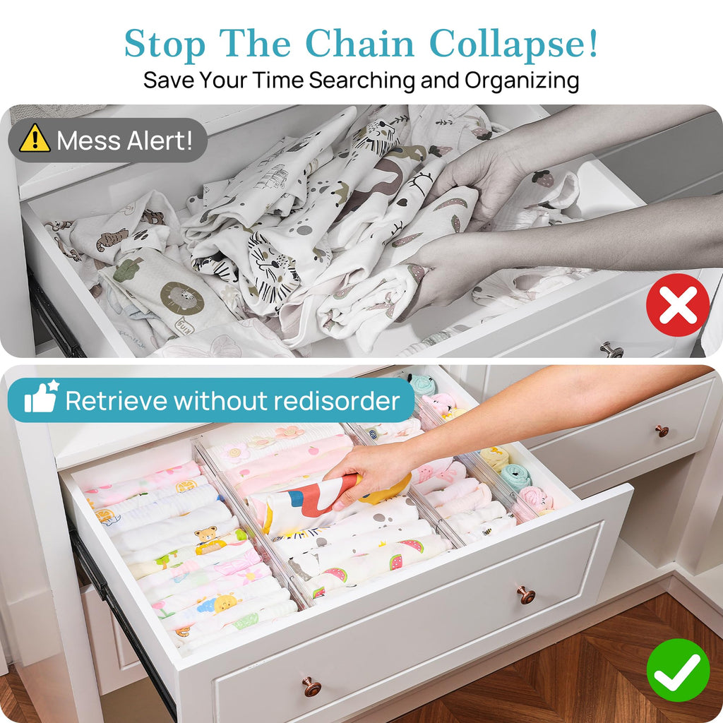 Vtopmart 8 Pack 6" Tall Upgrade Drawer Dividers for Big and Deep Drawer, 12.8"-22.3" Adjustable Expandable Dresser Drawer Organizer, Clear Plastic Separators for Dresser, Baby Supplies, Kitchenware