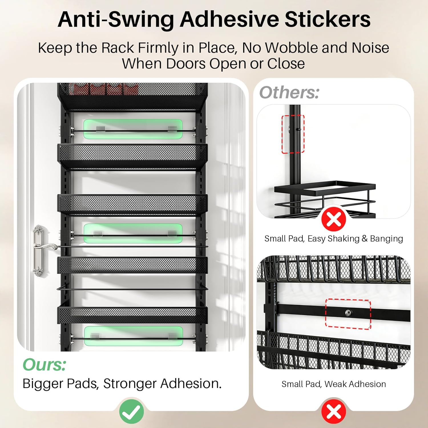 SNTD 8 Tiers Over the Door Organizer - Height Adjustable Pantry Organizers and Storage with Dense Mesh Baskets, Anti-Swing Hanging Door Spice Rack for Kitchen Bathroom (Black, 17" W x 6" D x 69" H)