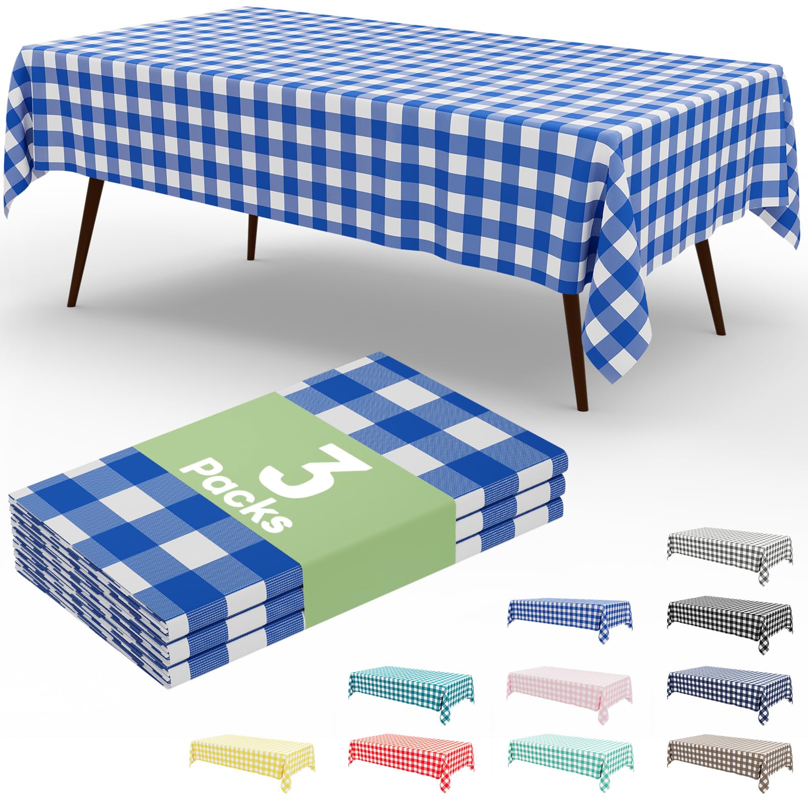 Smiry 3 Pack Red Gingham Disposable Tablecloths - 54" x 108" Heavy Duty Plastic Table Cloth, Waterproof Buffalo Plaid Table Covers for Picnic, Banquets, Outdoor Parties