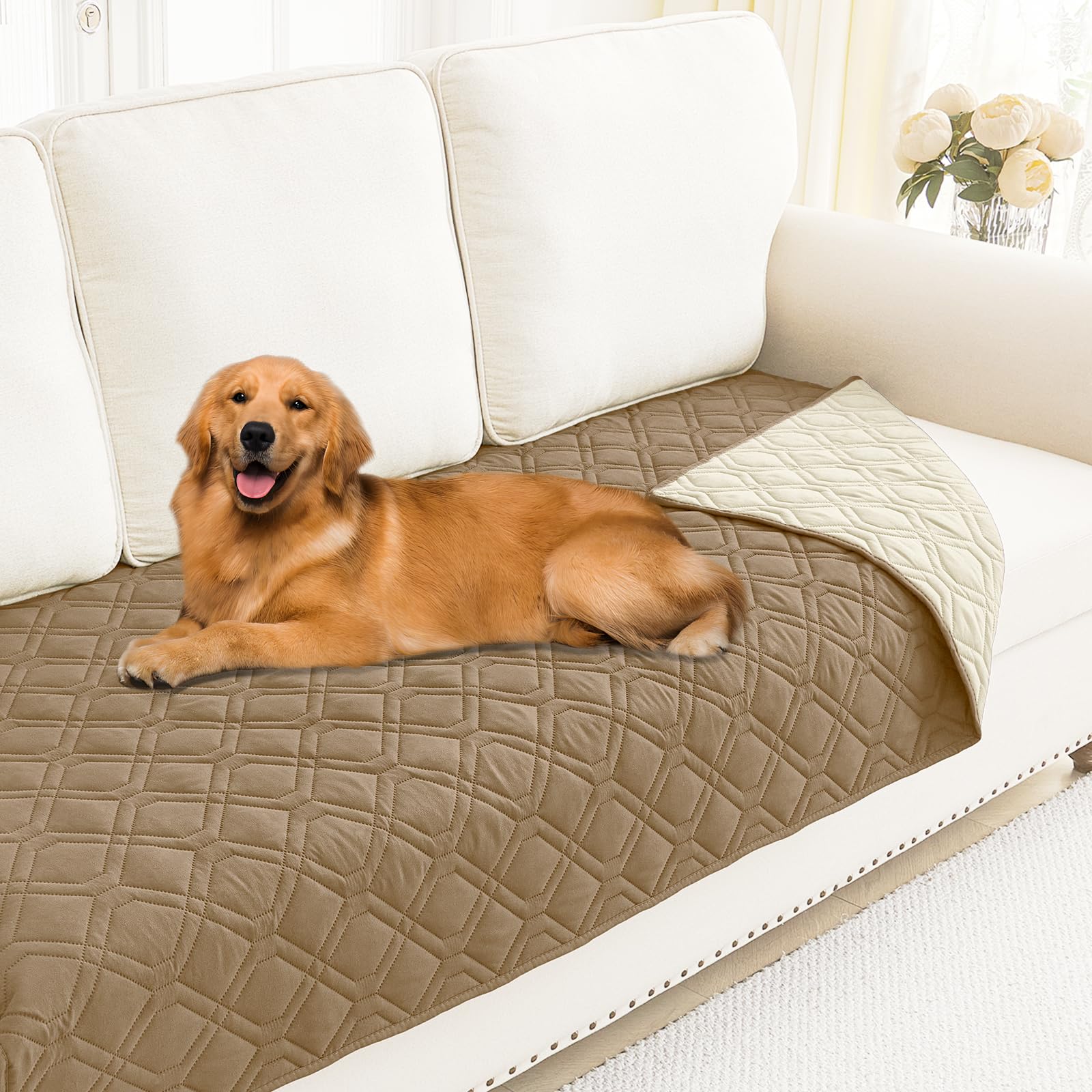 Smiry Waterproof Couch Covers for Dogs Washable, Reversible Pet Couch Covers for 3 Cushion Sofa Pet Friendly, Soft Sofa Furniture Protector for Dogs Cat Kids, Checkered (30"x70", Grey/Dark Grey)