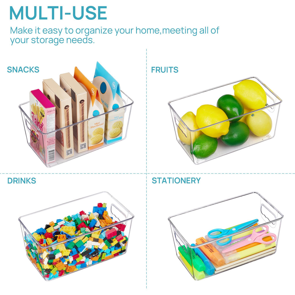 Vtopmart 6 PCS Clear Plastic Storage Bins, Pantry Organizer Containers with Handle for Refrigerator, Fridge, Cabinet, Kitchen, Countertops, Cupboard, Home Organization and Storage, XL
