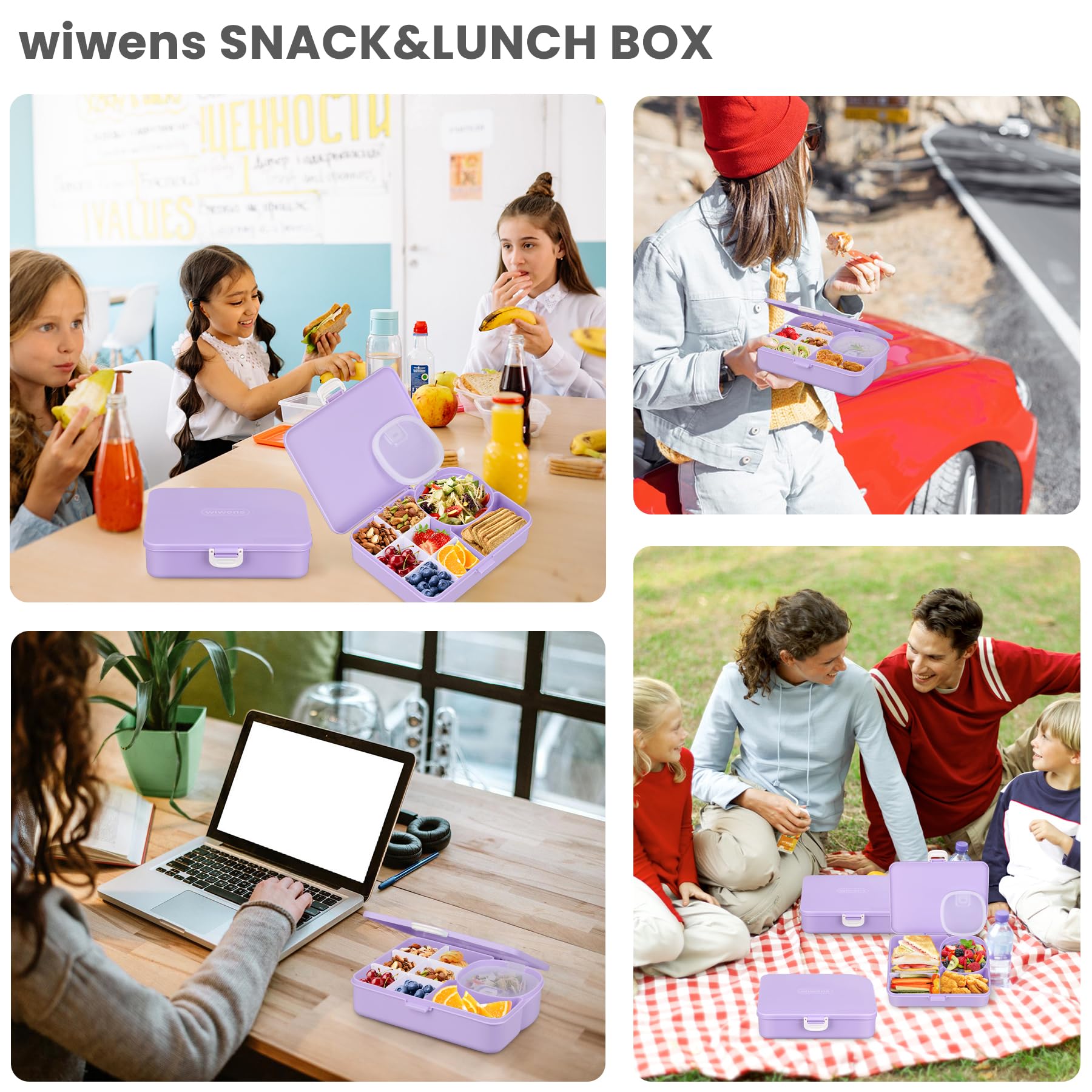 Snack Box Container for Kids Adults Reusable Snackle Box with Adjustable Dividers Airtight Snack Organizer with Compartents Toddler Bento Lunch Box Leak Proof for Office,School,Travel,Outdoor