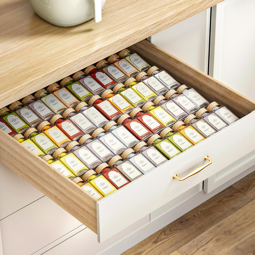 2-Tier Spice Drawer Organizer 4 Pack, Expandable from 11" to 22" Clear Acrylic Spice Rack for Drawer, Seasoning Organizer Holds Up to 48 Jars for Kitchen Spice Organization(Jars Not Included)