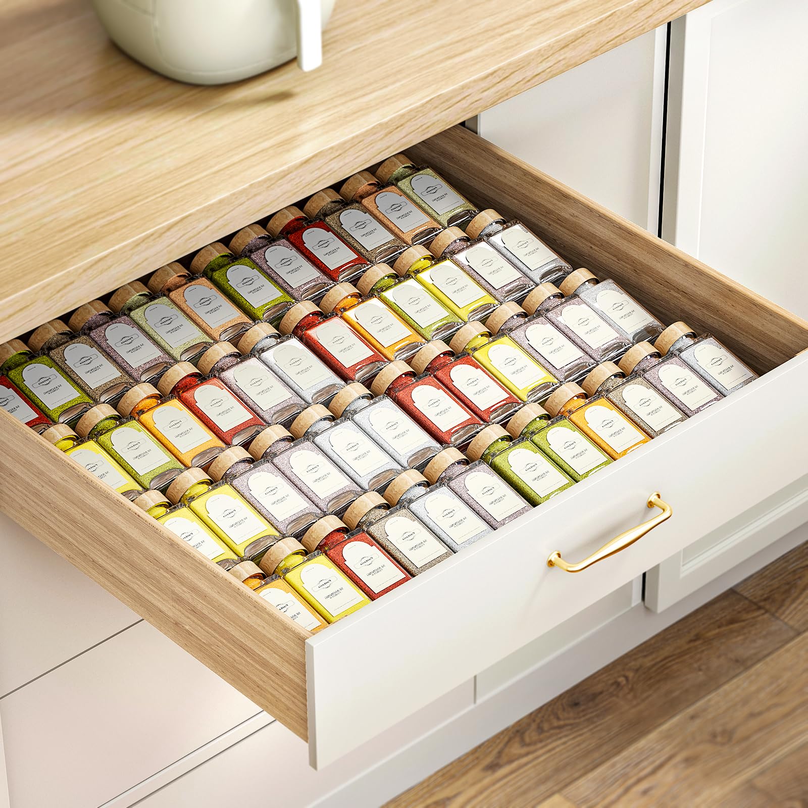 2-Tier Spice Drawer Organizer 4 Pack, Expandable from 11" to 22" Clear Acrylic Spice Rack for Drawer, Seasoning Organizer Holds Up to 48 Jars for Kitchen Spice Organization(Jars Not Included)
