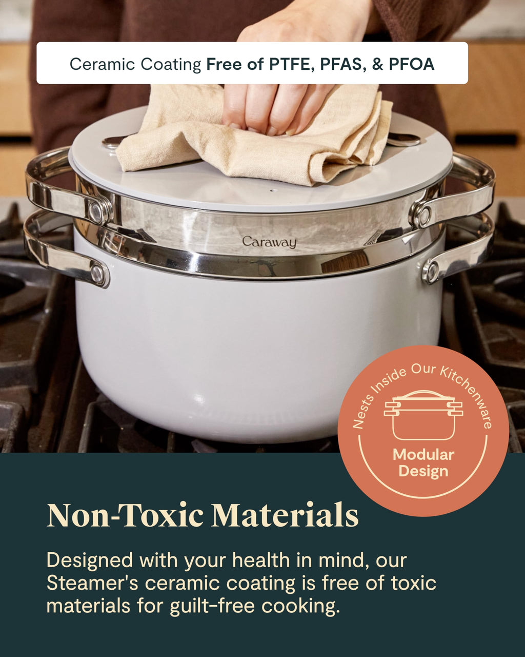 Caraway Steamer - Stainless Steel Steamer with Handles - Non Stick, Non Toxic Coating - Steam Veggies, Seafood, and More - Compatible With Our Dutch Oven or Sauce Pan - Small