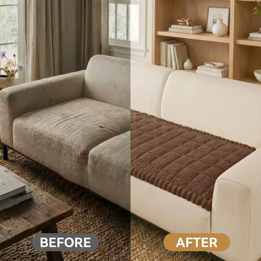 Smiry Non Slip Couch Covers for Dogs, Fuzzy Pet Couch Covers for 2-3 Cushion Sofa Pet Friendly, Soft Sofa Slipcovers Cushion Furniture Protector Washable (Beige, 27.6" x 59")