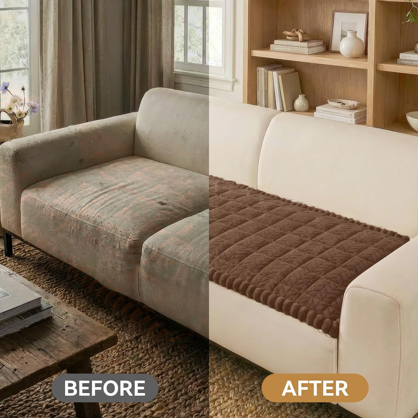 Smiry Non Slip Couch Covers for Dogs, Fuzzy Pet Couch Covers for 2-3 Cushion Sofa Pet Friendly, Soft Sofa Slipcovers Cushion Furniture Protector Washable (Beige, 27.6" x 59")