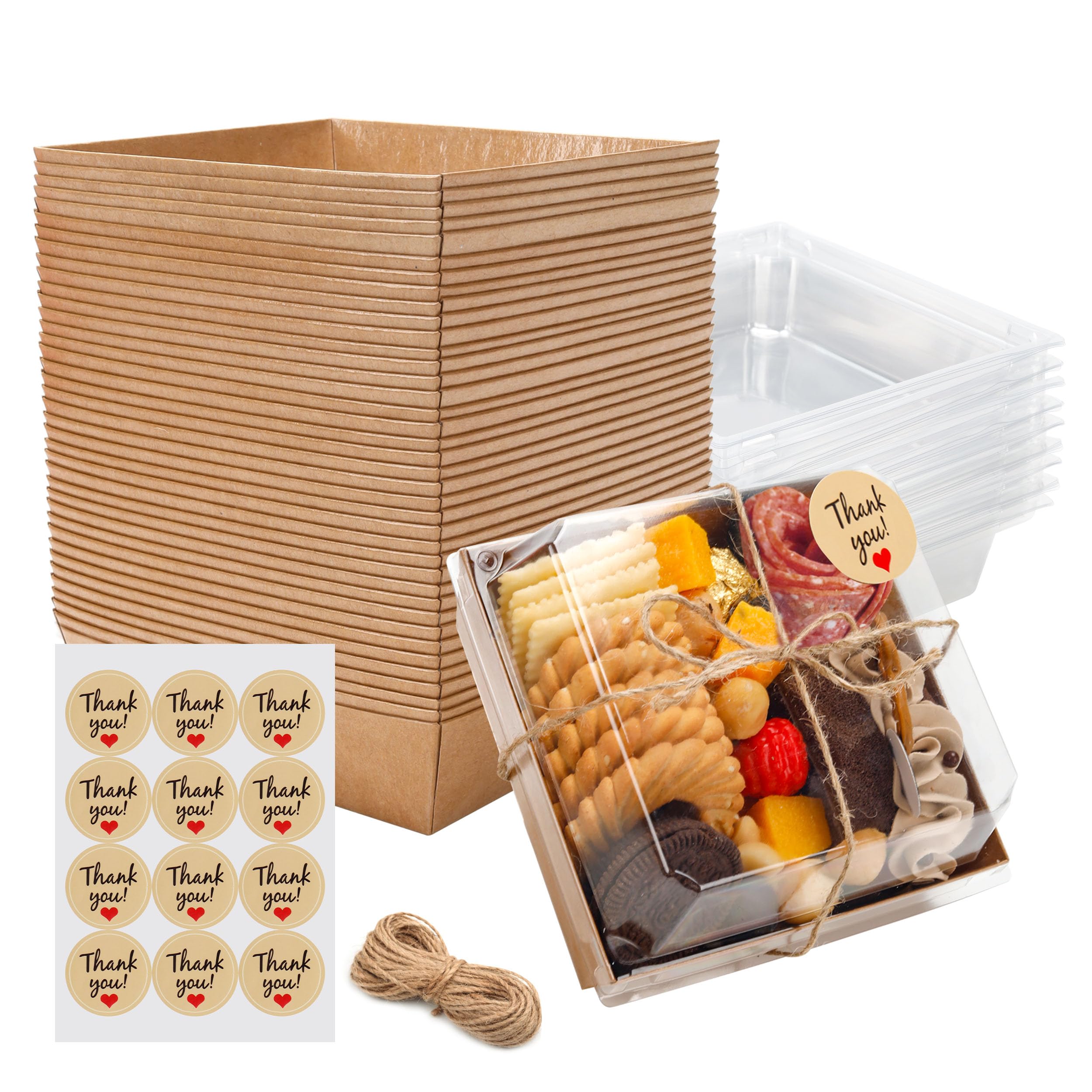Disposable Charcuterie Boxes with Clear Lid, Food Boxes for Cold&Room Temperature Foods,Grease-Resistant Bakery Packaging for Pastry & Takeout Use 5.3x4.9x2.5INCH(50 Pack,Brown)