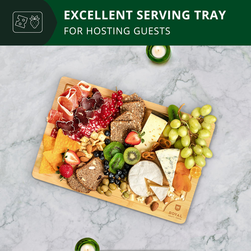 ROYAL CRAFT WOOD Organic Bamboo Cutting Board with Juice Groove - Kitchen Chopping Board for Meat (Butcher Block) Cheese and Vegetables