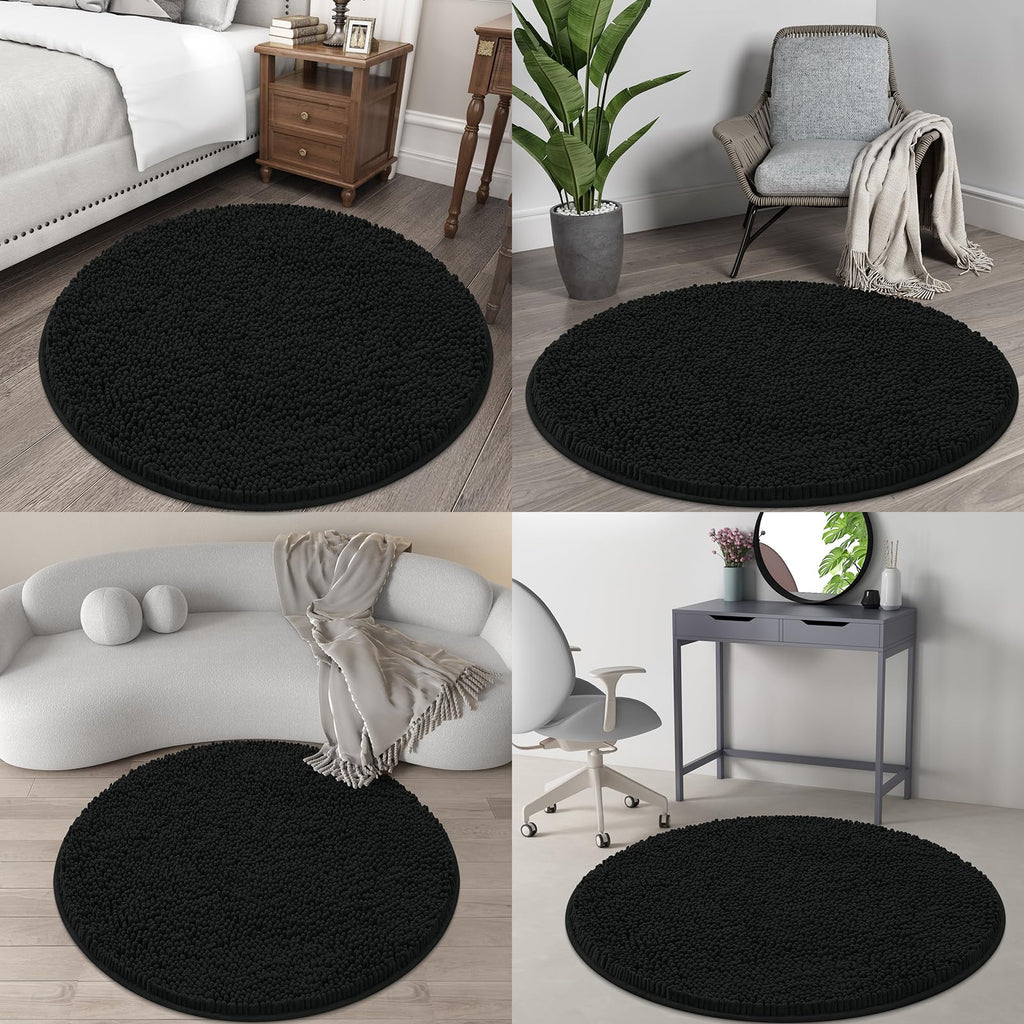 OLANLY 30-inch Round Bathroom Rugs, Extra Soft and Absorbent Chenille Bath Rugs, Quick Dry Machine Washable Bath Mats for Bathroom Floor, Tub and Shower, Home Decor Accessories, Grey