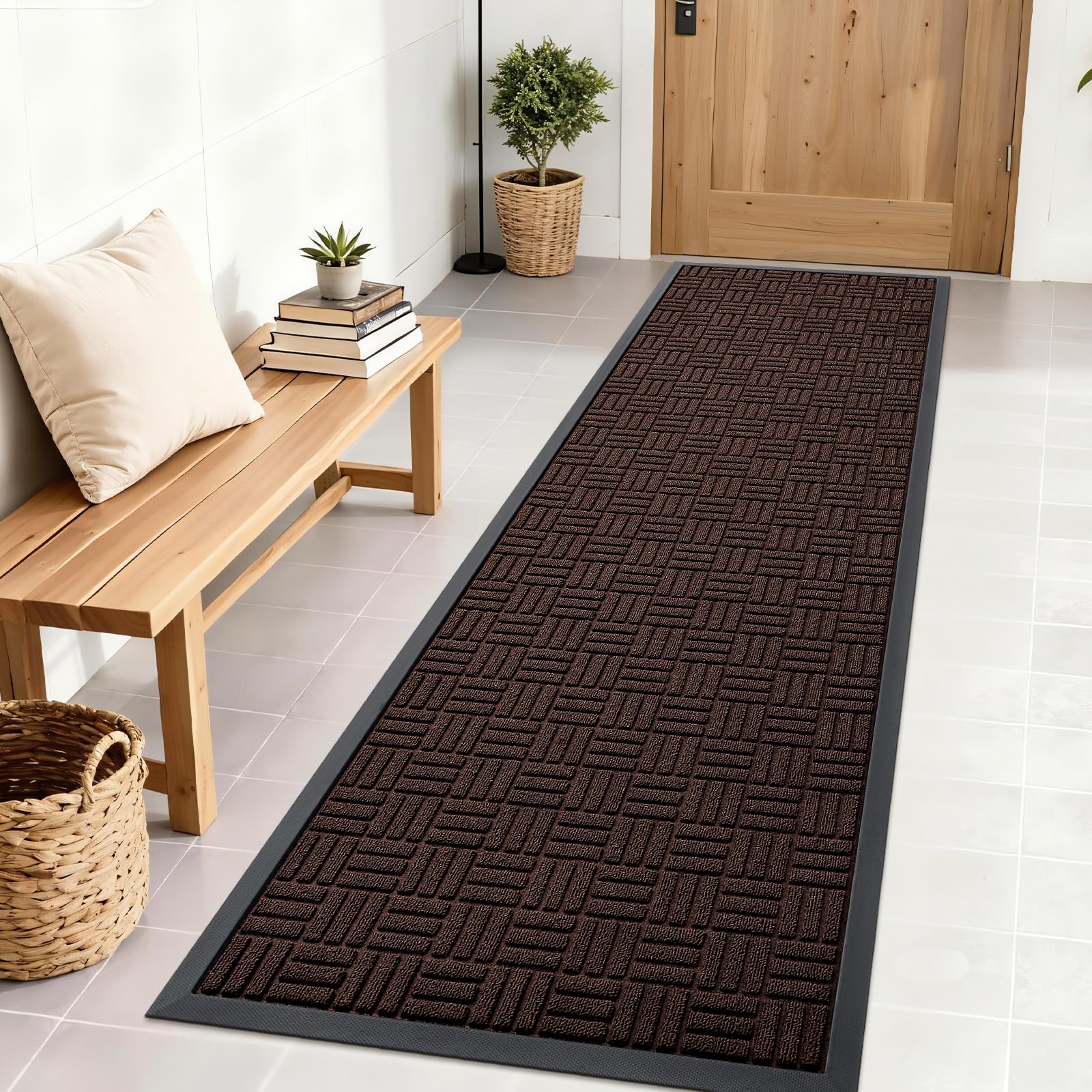 OLANLY Front Door Mat Outside Entrance 29.5x17, Absorbent, Heavy Duty Sturdy Natural Rubber Doormat Indoor Outdoor, Stain and Fade Resistant, Non-Slip Backing Low Profile Floor Mat for Entryway, Grey
