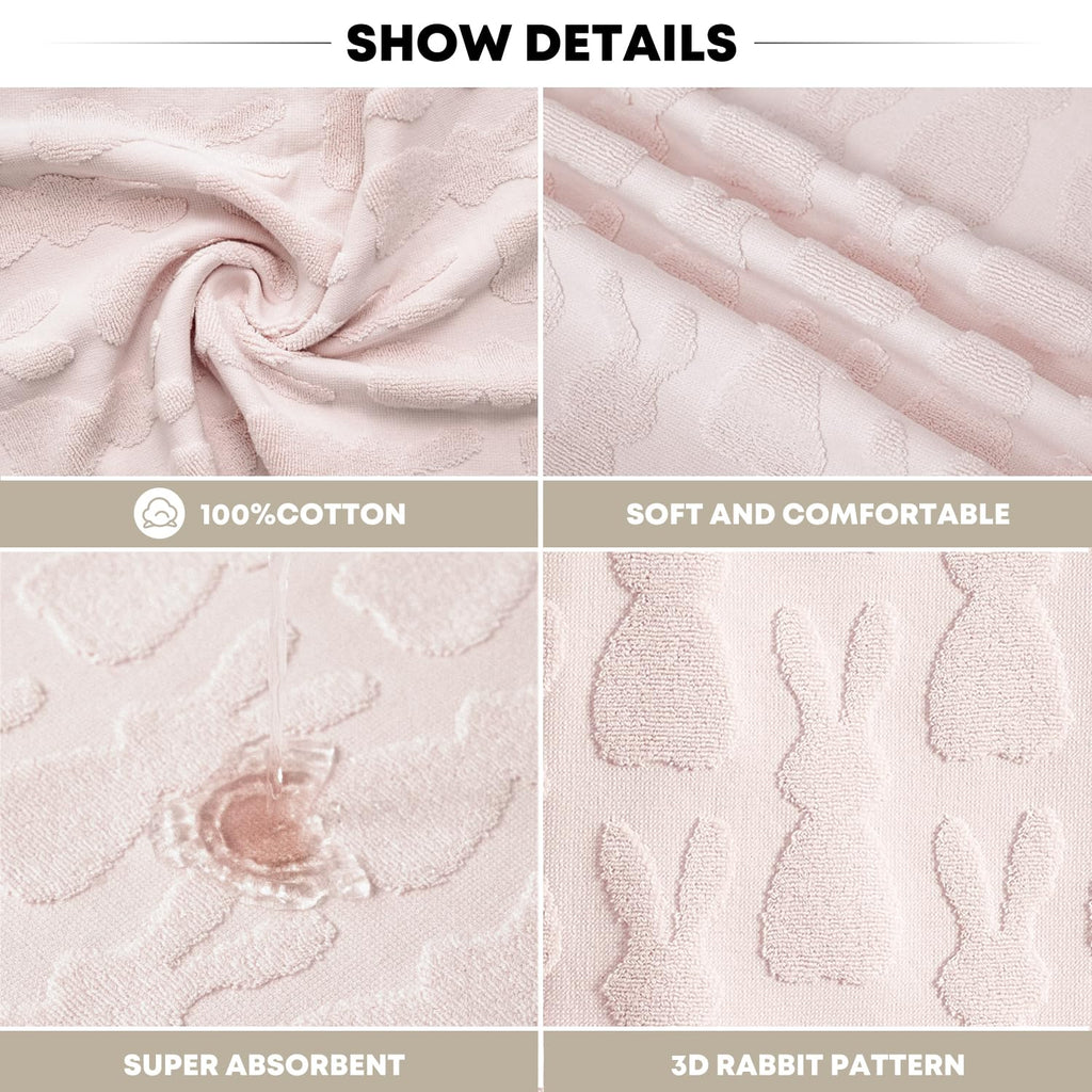 Artoid Mode 2 Pcs Beige 3D Rabbit Jacquard Easter Hand Towels for Bathroom, 100% Cotton Soft Absorbent Bathroom Decor Towels, 13.7 x 29.5 Inch