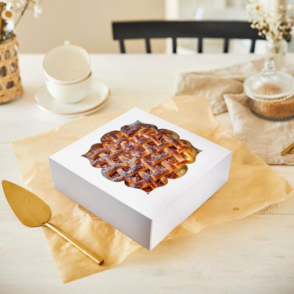 Valentine Gift 20 Pack Pie Boxes 10x10x3inch Bakery Boxes with Window Dessert Pastry Box for Pies,Cheesecakes and Chocolate Covered Strawberries (White)