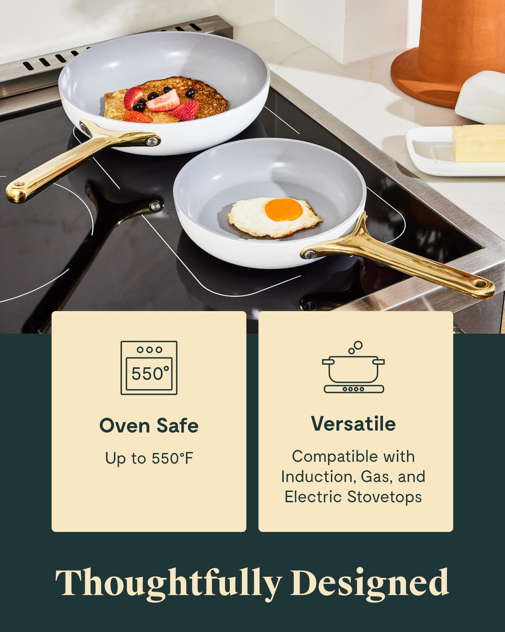 Caraway Nonstick Ceramic Frying Pan (2.7 qt, 10.5") - Non Toxic, PTFE & PFOA Free - Oven Safe & Compatible with All Stovetops (Gas, Electric & Induction) - Cream