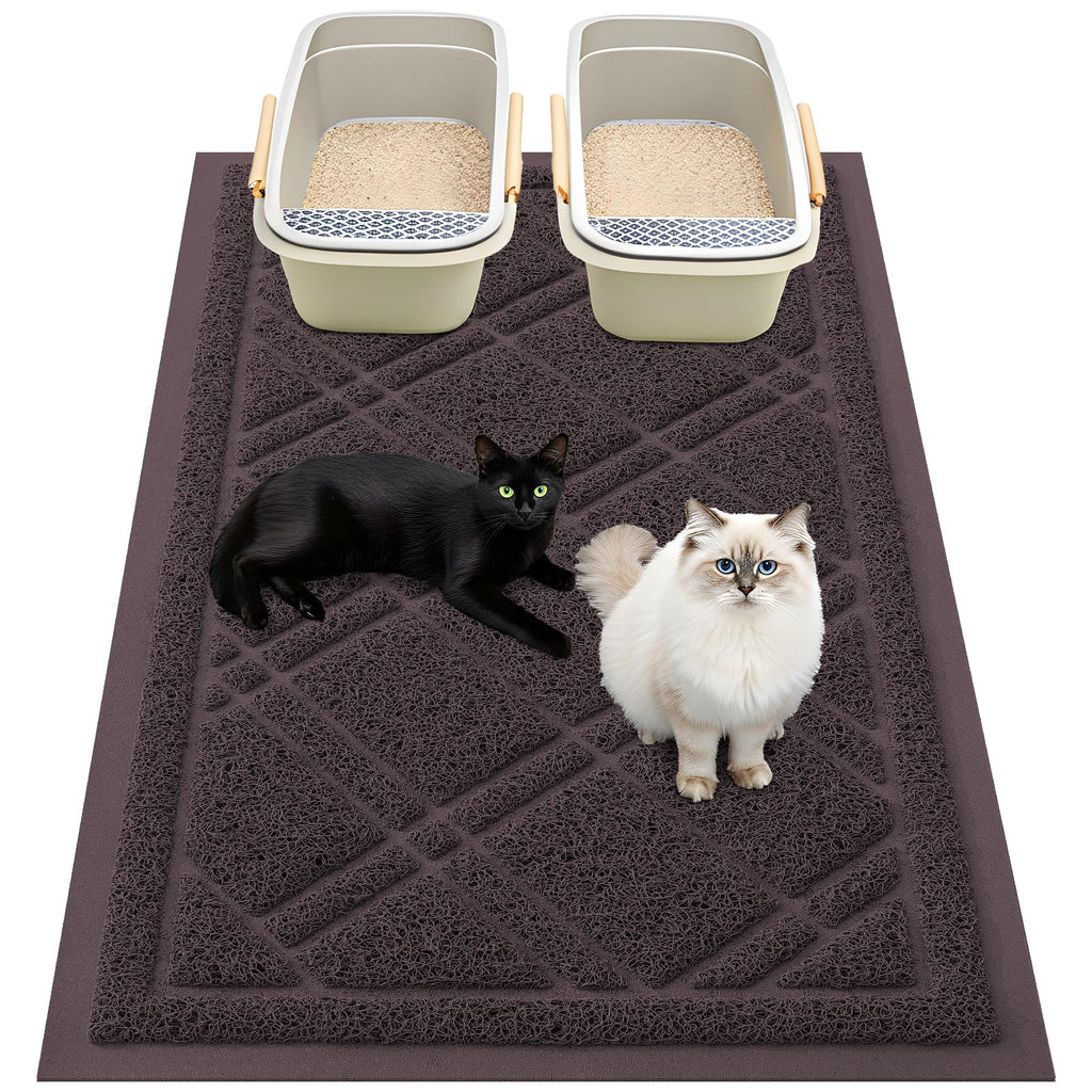 Smiry Cat Litter Box Mat 30x17, Non-Slip Water Resistant Litter Trapping Mat, Easy Clean Less Waste and Urine-Locking Cat Carpet for Indoor, Grey