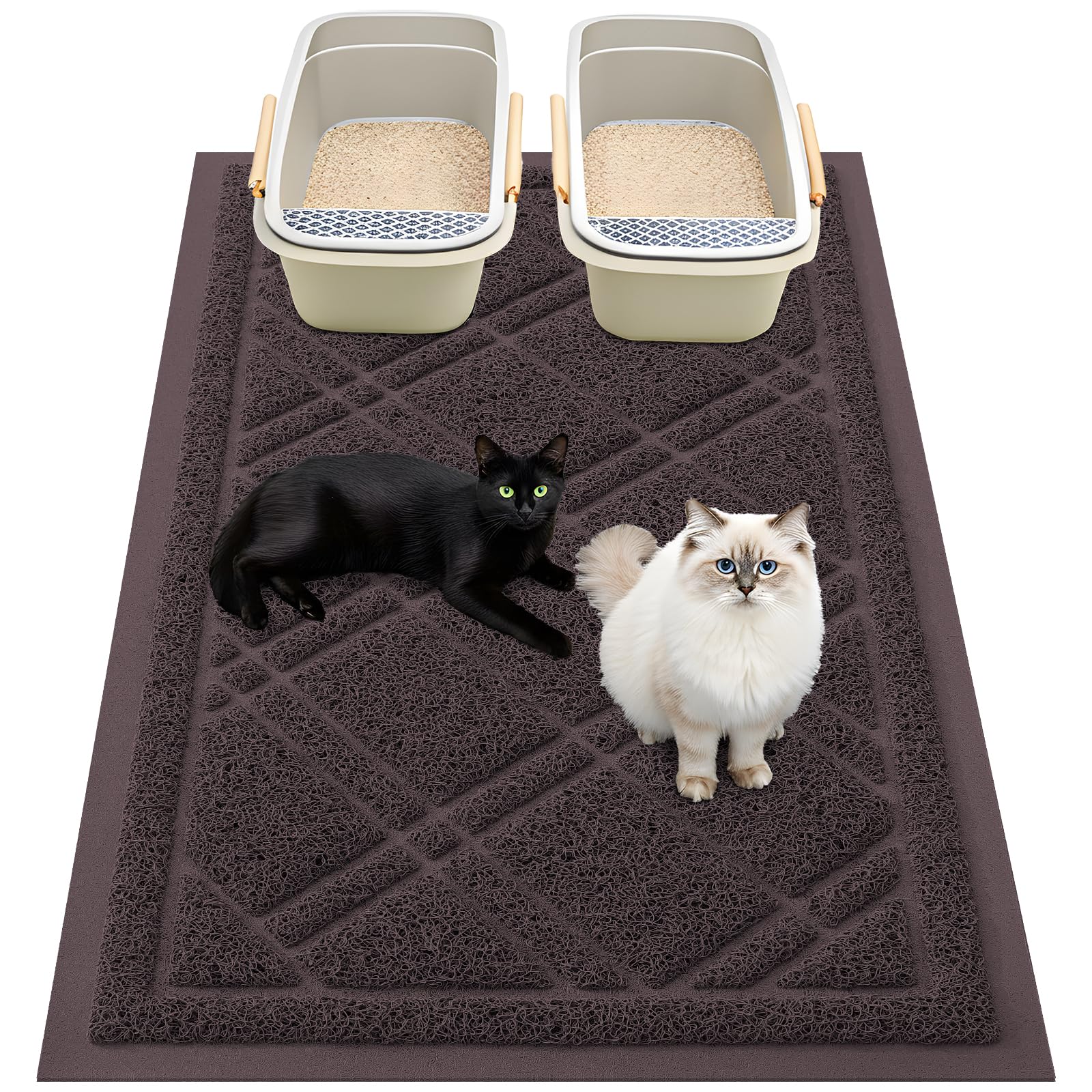 Smiry Cat Litter Box Mat 30x17, Non-Slip Water Resistant Litter Trapping Mat, Easy Clean Less Waste and Urine-Locking Cat Carpet for Indoor, Grey