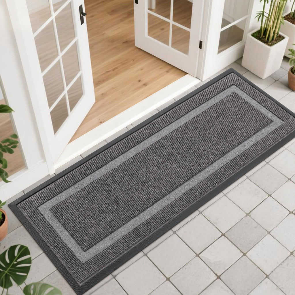OLANLY Front Door Mat Indoor Outdoor Entrance, Waterproof All-Season, All-Weather Doormat, Sturdy Natural Rubber, Fade Resistant, Low Profile, Easy Clean Patio Porch Entryway Mat, 29.5x17, Black