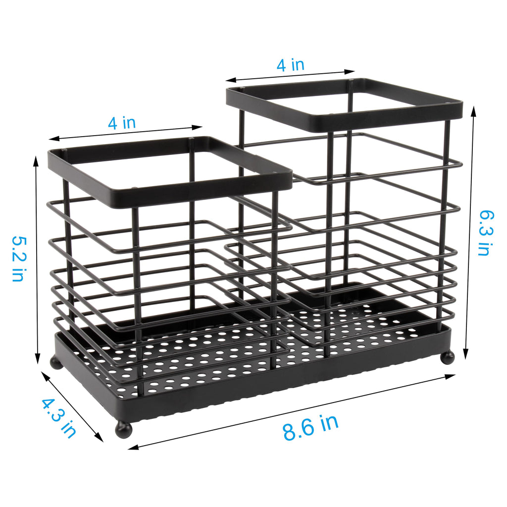 RedCall Utensil Holder for Countertop,Stainless Steel Kitchen Holder,2-In-1 Spoon Spatula Holder for Kitchen Counter,Large Wire Utensils Organizer,Cooking Tool Holder Storage Crock (2 Compartment)