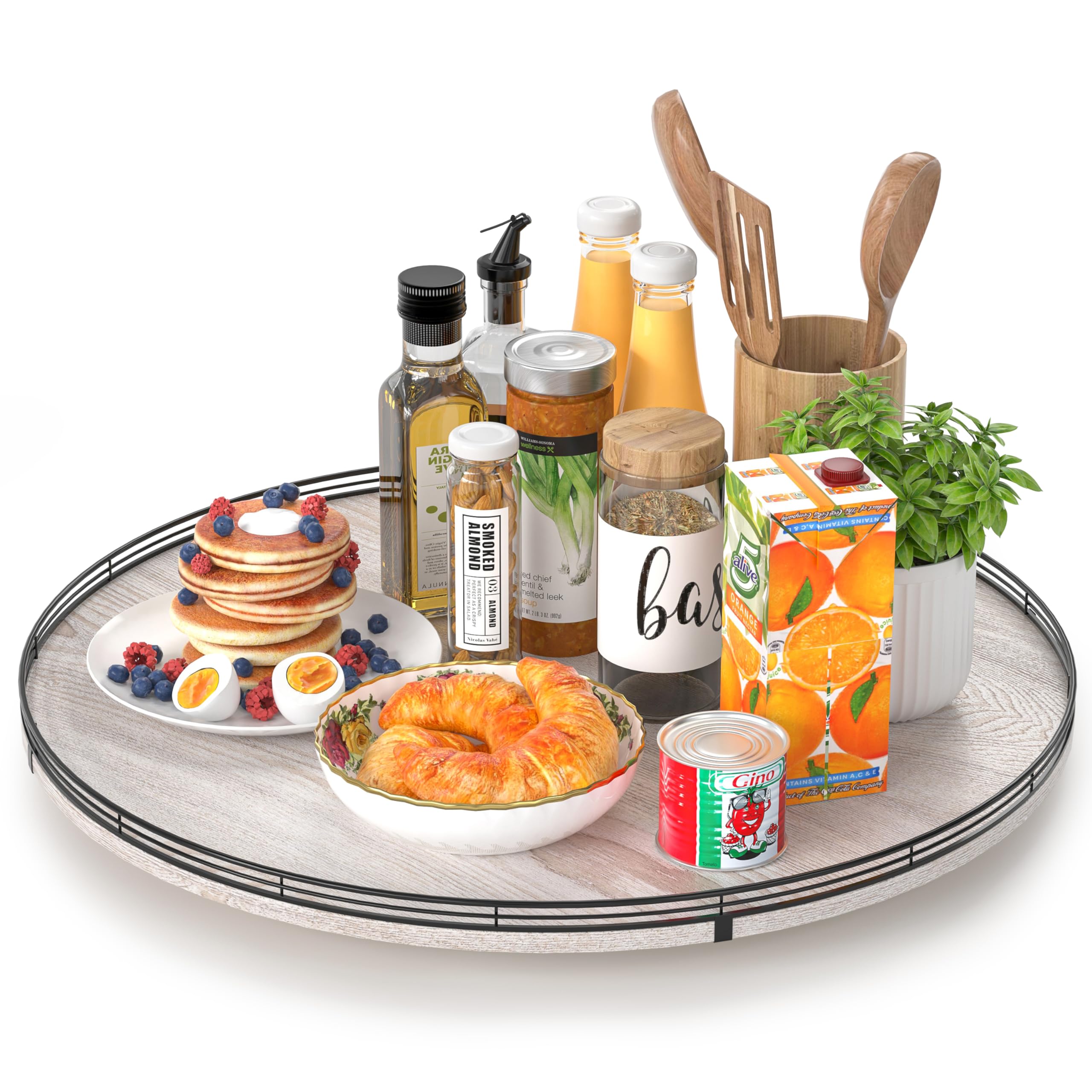 Farmhouse Oak 9" Lazy Susan Turntable Organizer for Cabinet, Round Wooden Lazy Susan Organization and Storage for Dining Table, Pantry, Kitchen, Countertop, Cupboard,Home Decor, Walnut Wood