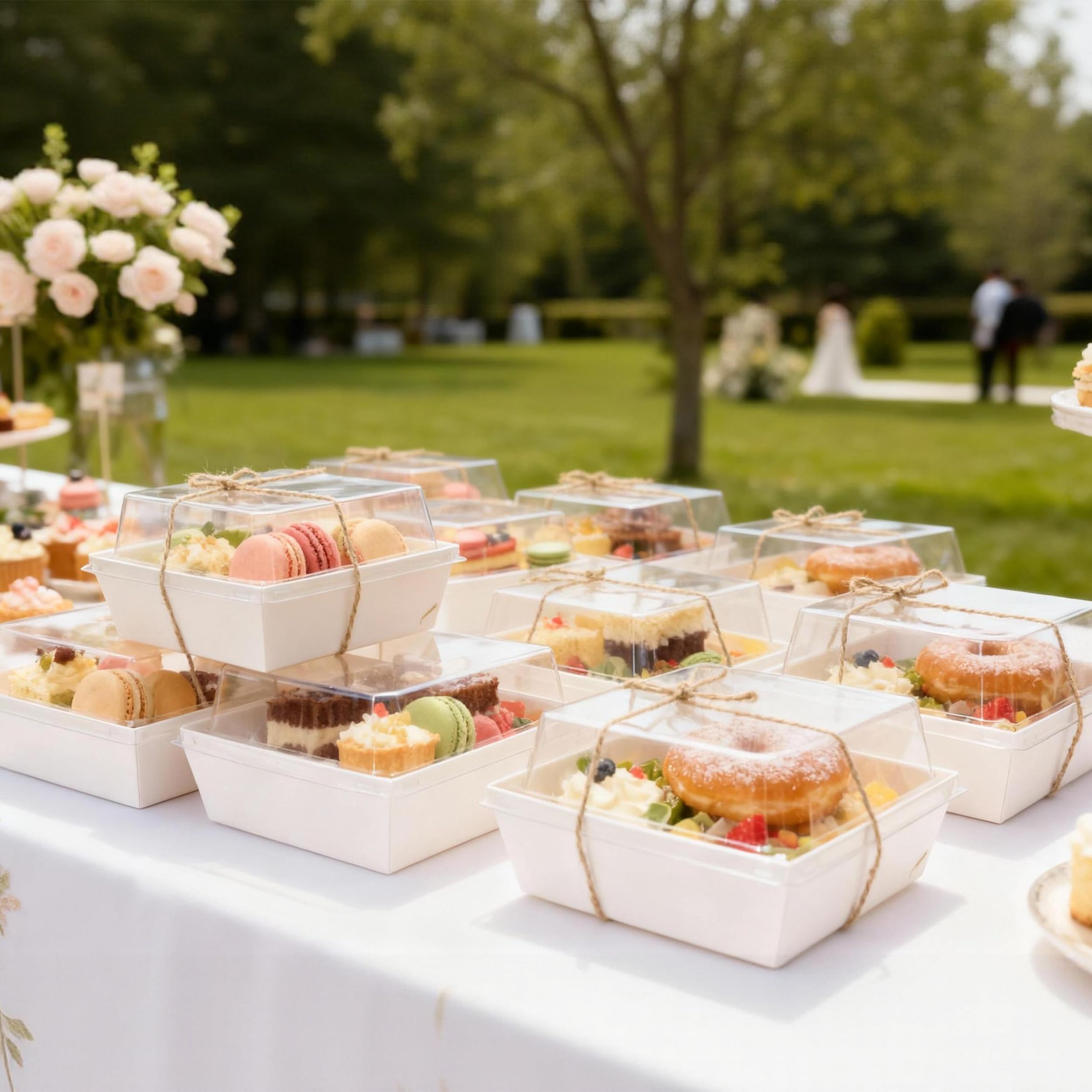 Disposable Charcuterie Boxes with Clear Lid, Food Boxes for Cold&Room Temperature Foods,Grease-Resistant Bakery Packaging for Pastry & Takeout Use 5.3x4.9x2.5INCH(50 Pack,Brown)