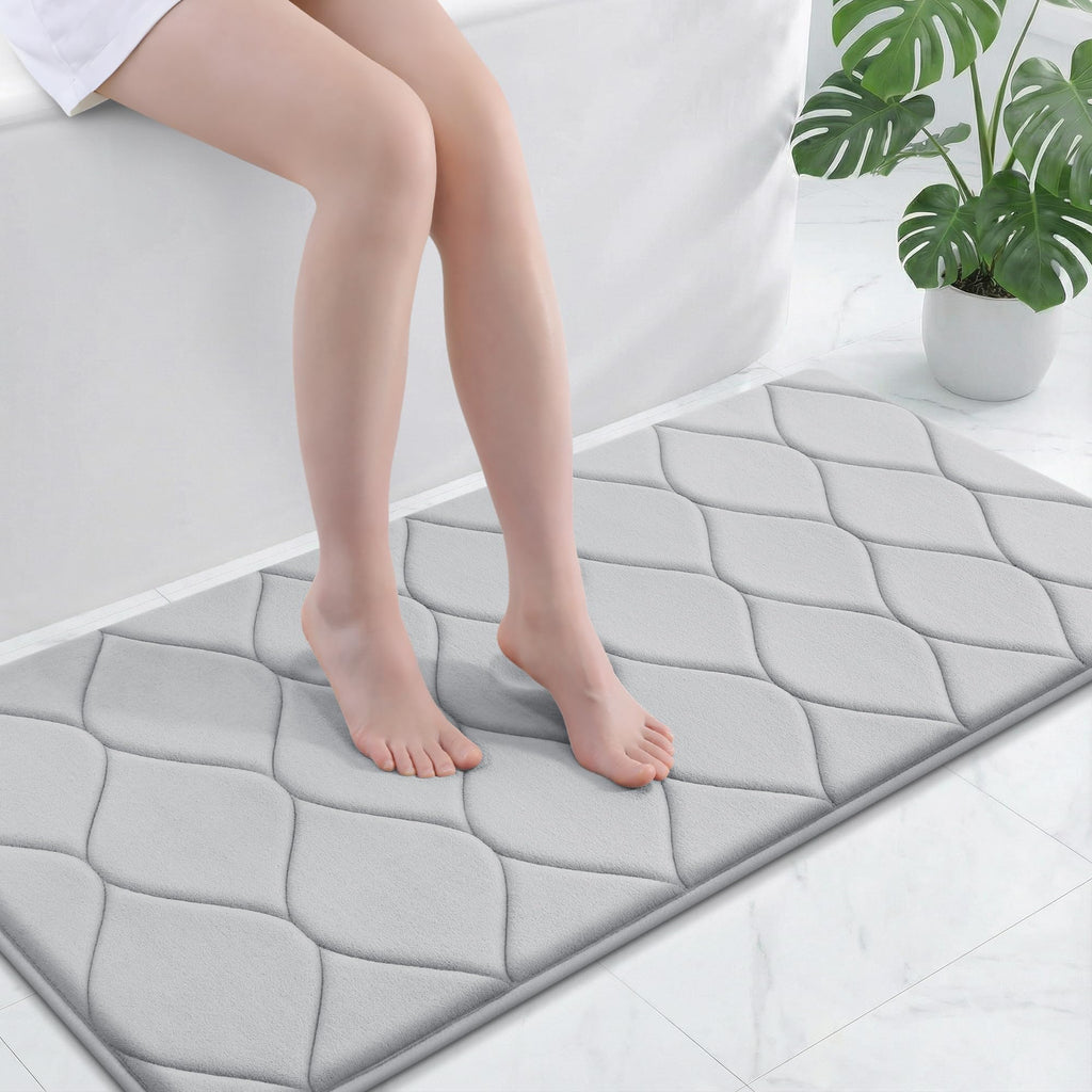 Smiry Memory Foam Bath Mat 30''x20'', Ultra Soft Non-Slip Bathroom Rug, Plush Water Absorbent Quick Dry and Machine Washable Floor Mat for Shower, Tub & Home Decor, Grey