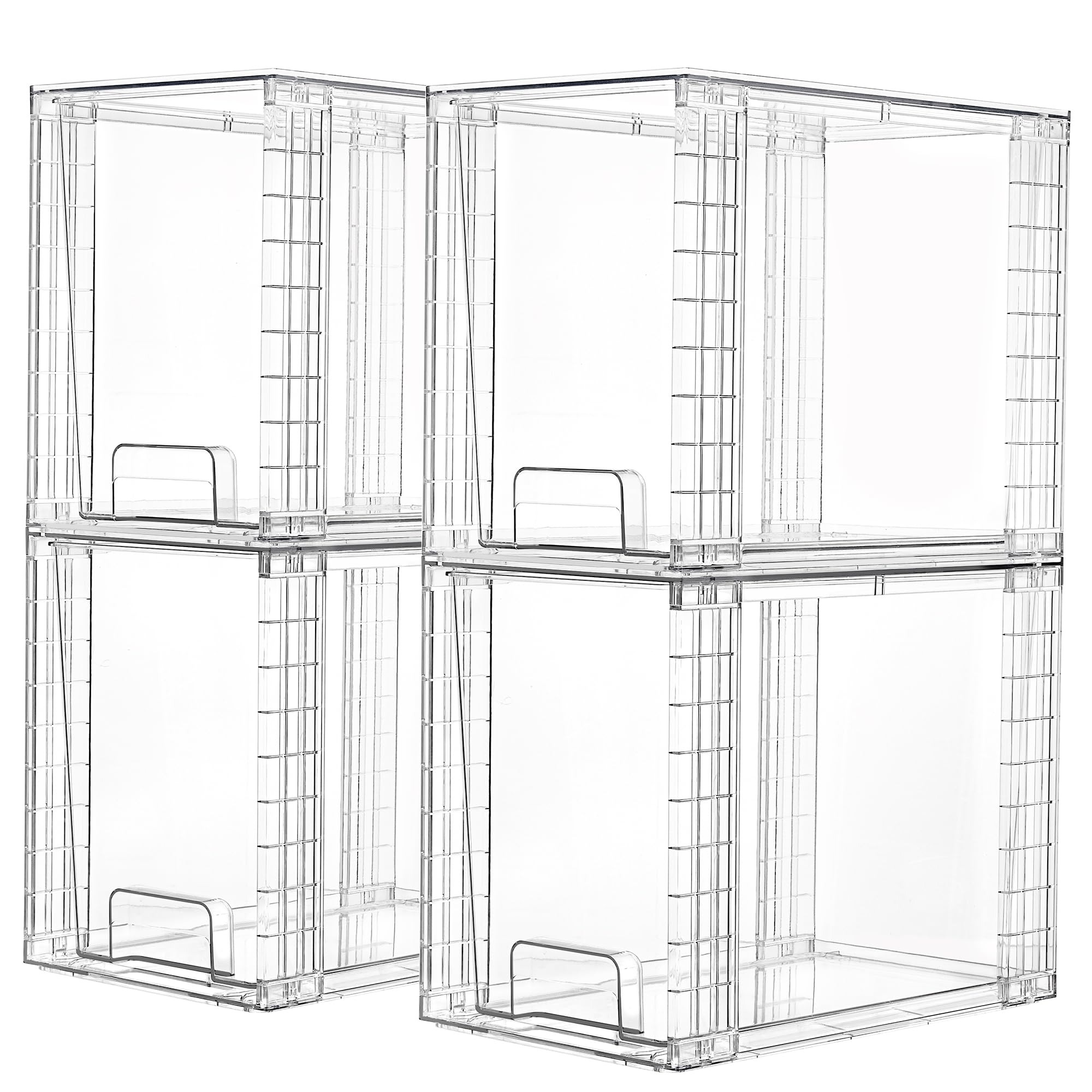 Vtopmart 4 Pack Stackable Storage Drawers,Clear Acrylic Drawer Organizers with Handles, Easily Assemble for Fridge, Bathroom,Kitchen Undersink,Cabinet,Pantry Organization and Storage