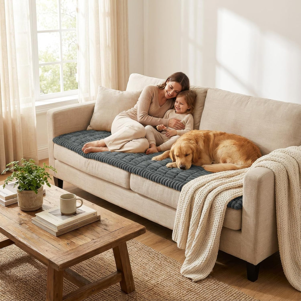 Smiry Couch Cover for Dogs Washable, Non Slip Fuzzy Pet Couch Covers for 3 Cushion Sofa Pet Friendly, Thick Soft Sofa Slipcovers Cushion Protector (Dark Grey, 27.6" x 59")