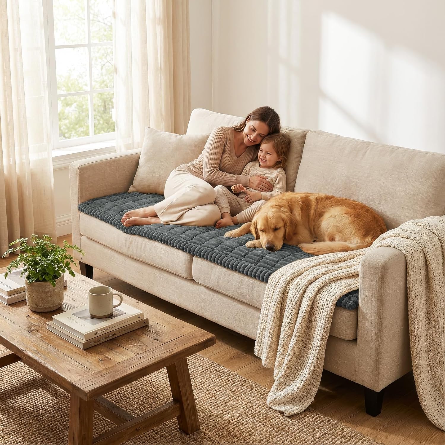 Smiry Couch Cover for Dogs Washable, Non Slip Fuzzy Pet Couch Covers for 3 Cushion Sofa Pet Friendly, Thick Soft Sofa Slipcovers Cushion Protector (Dark Grey, 27.6" x 59")