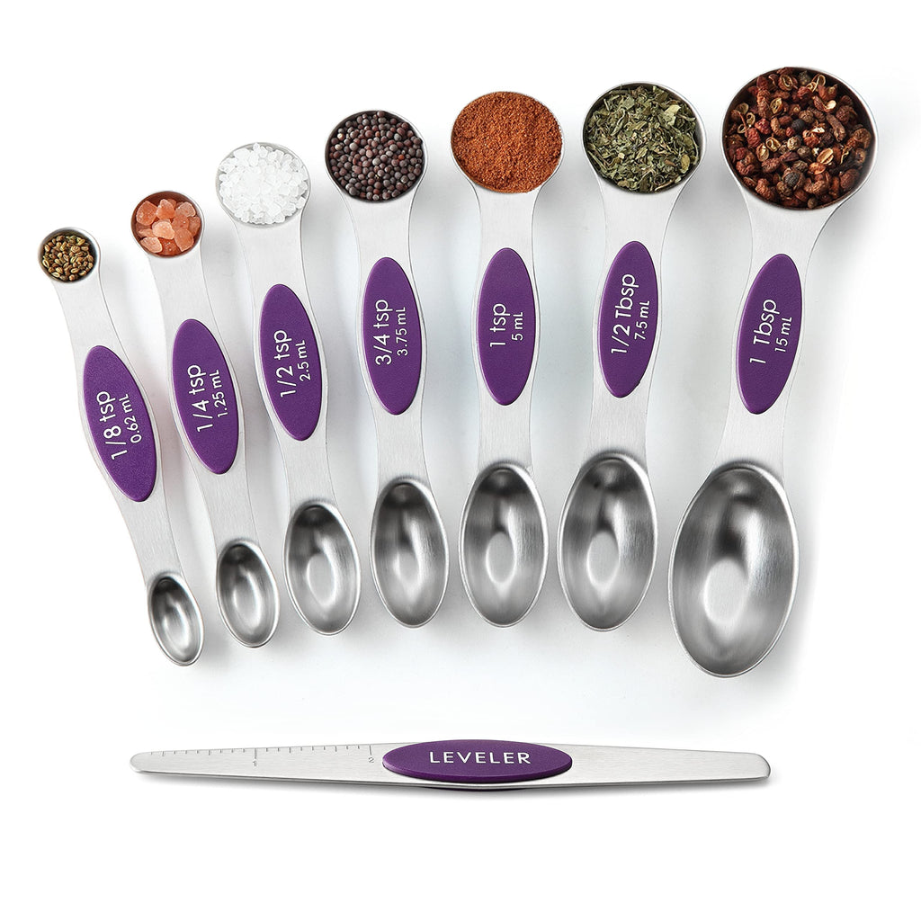 Spring Chef Stainless Steel Magnetic Measuring Spoons Set with Strong N45 Magnets, Heavy Duty Metal Kitchen Gadgets for Baking & Cooking, Fits in Most Kitchen Spice Jars, Set of 8 with Leveler, Black