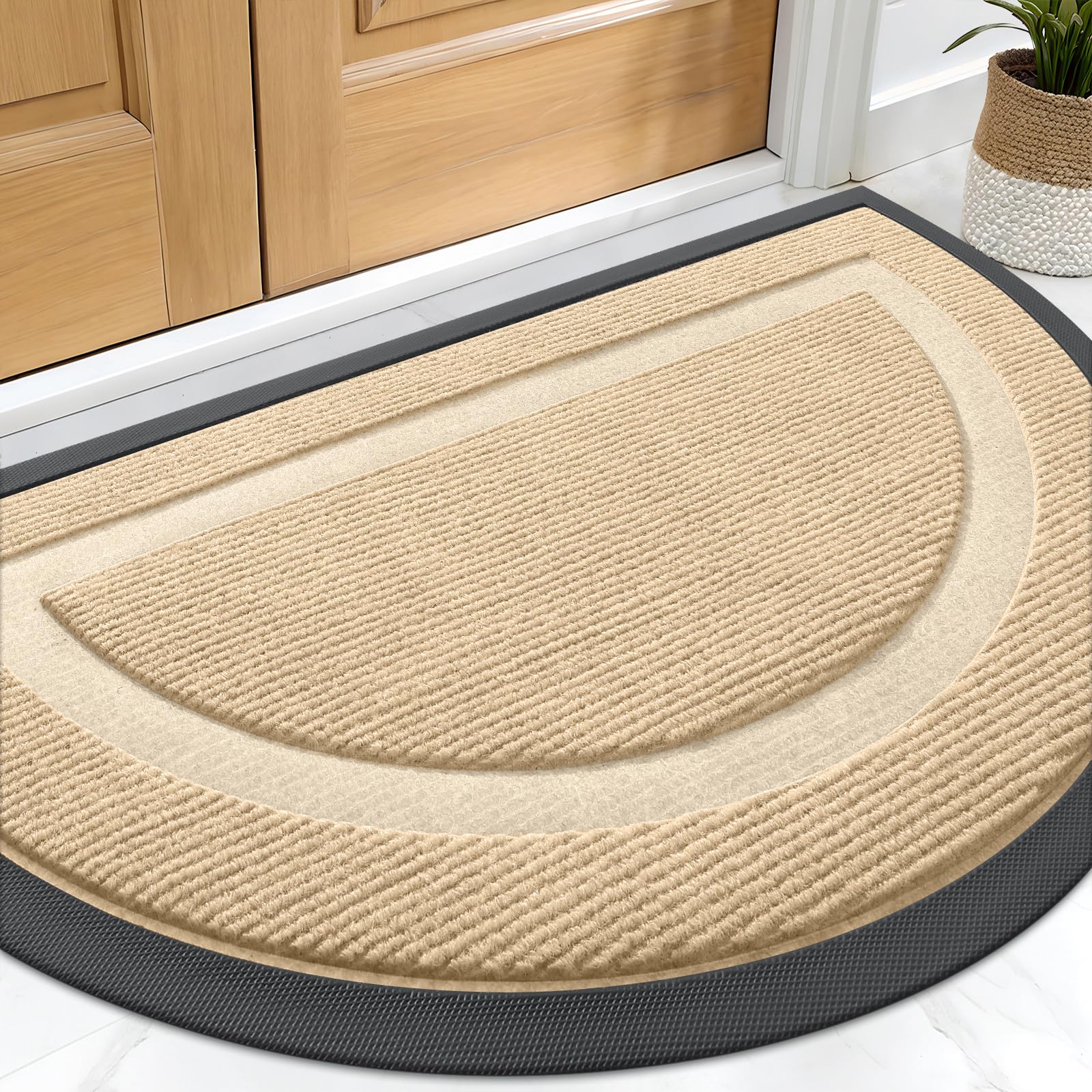 OLANLY Front Door Mat Indoor Outdoor Entrance, Waterproof All-Season, All-Weather Doormat, Sturdy Natural Rubber, Fade Resistant, Low Profile, Easy Clean Patio Porch Entryway Mat, 29.5x17, Black