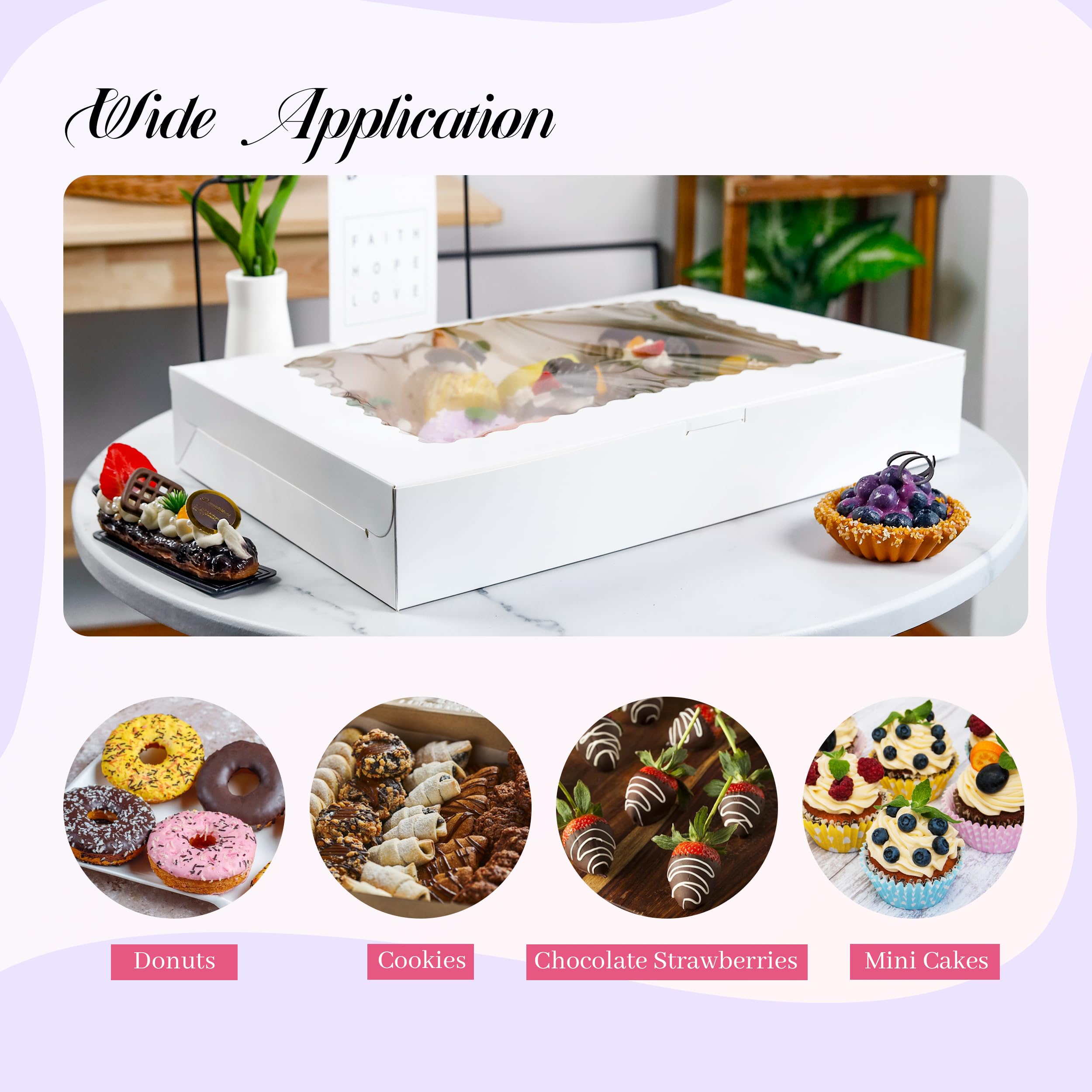 Valentine Gift 5 Pack Cookie Boxes 16x11x2.5inch Bakery Boxes with Window Treat Boxes for Cookie Packaging Gift Giving Dessert Boxes for Chocolate Covered Strawberries, Donuts, Cocoa Bombs