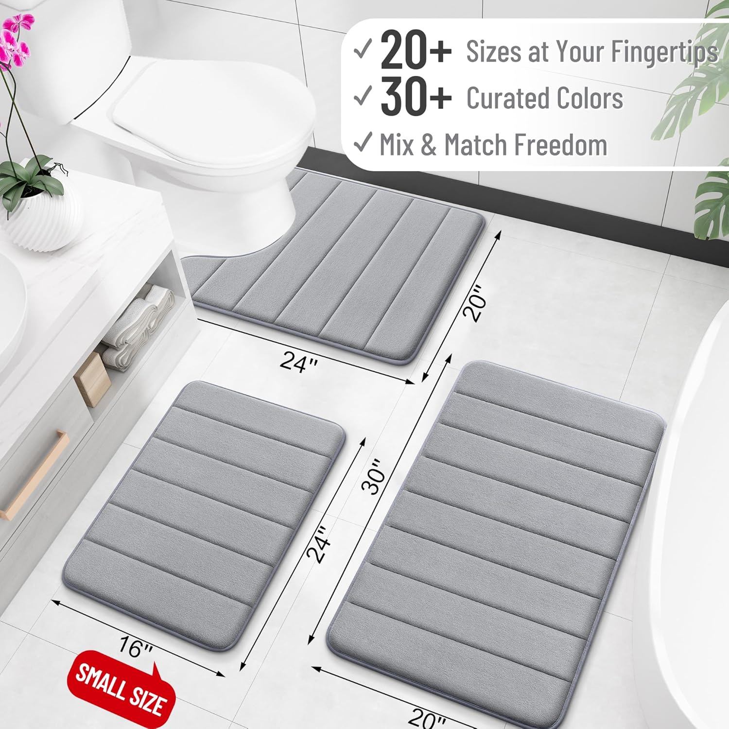 OLANLY Memory Foam Bath Mat 30x20, Super Soft Absorbent Bathroom Rugs, Quick Dry, Machine Washable Shower Floor Rugs, Bathmat Carpet, Bathroom Home Decor Accessories, Grey
