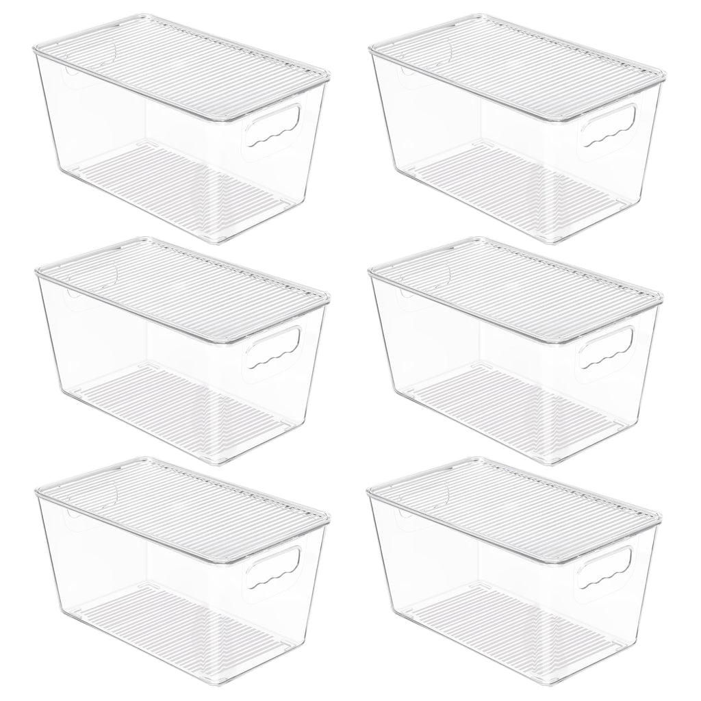 Vtopmart 6 Pack Clear Stackable Storage Bins with Lids, Large Plastic Containers with Handle for Pantry Organizer and Storage,Perfect for Bathroom,Cabinet,Kitchen,Fridge,Closet Organization
